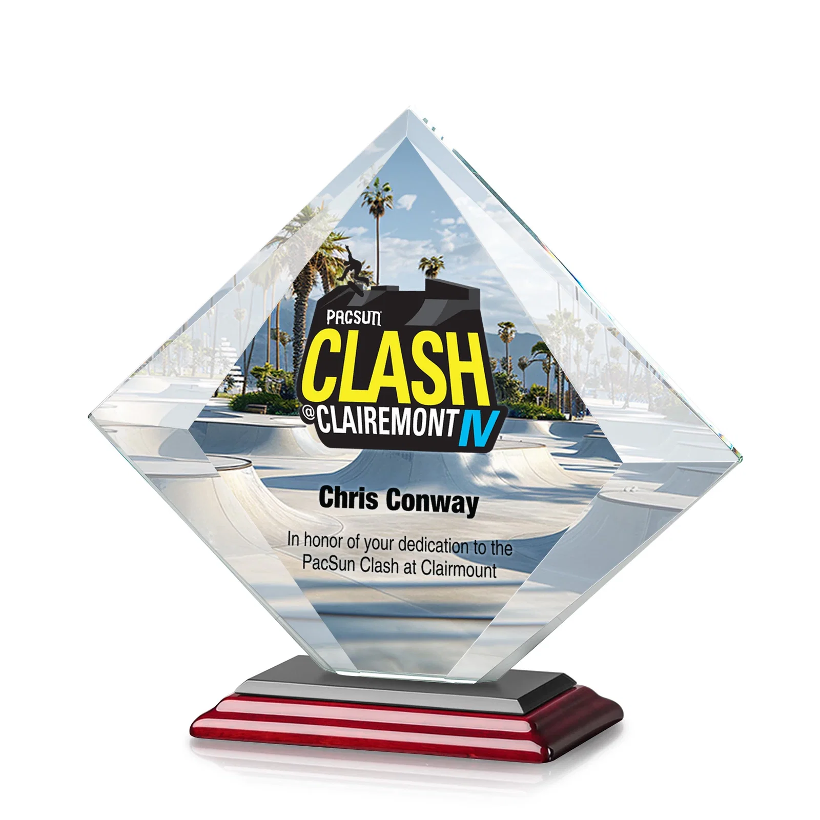 Customized Starfire Crystal Diamond Award on a Broad-Beveled Round Base for dealer and partner awards