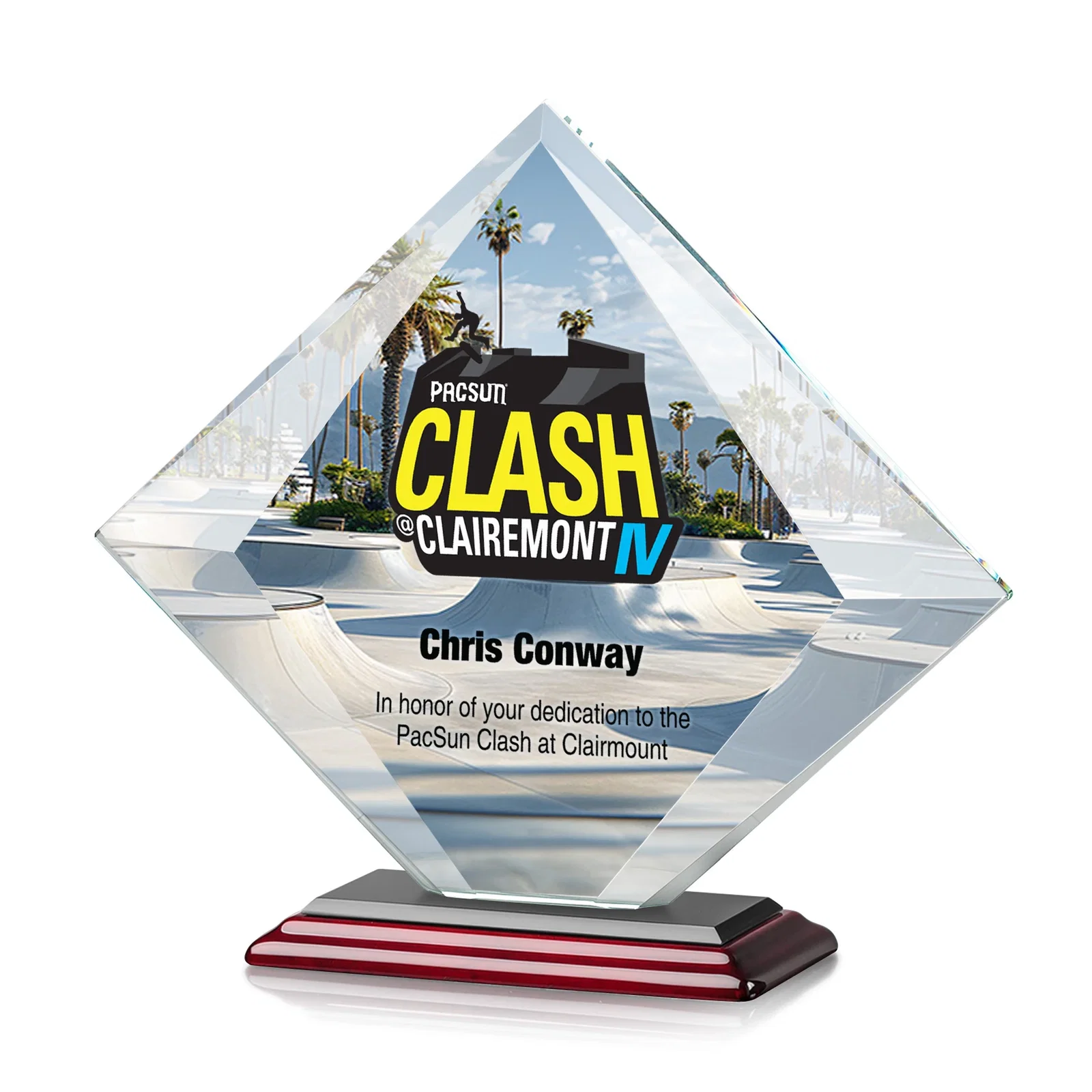 Customized Starfire Crystal Diamond Award on a Broad-Beveled Round Base for company anniversary events