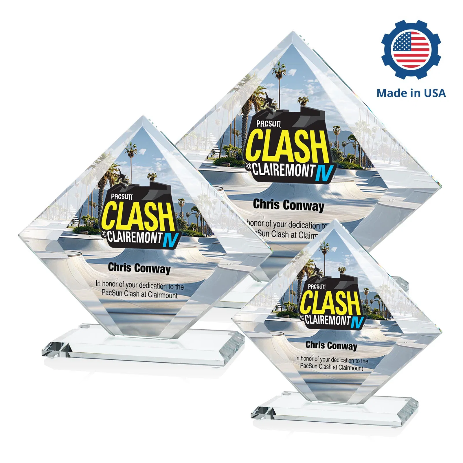 Custom engraved Starfire Crystal Diamond Award on a Broad-Beveled Round Base for team milestone celebrations