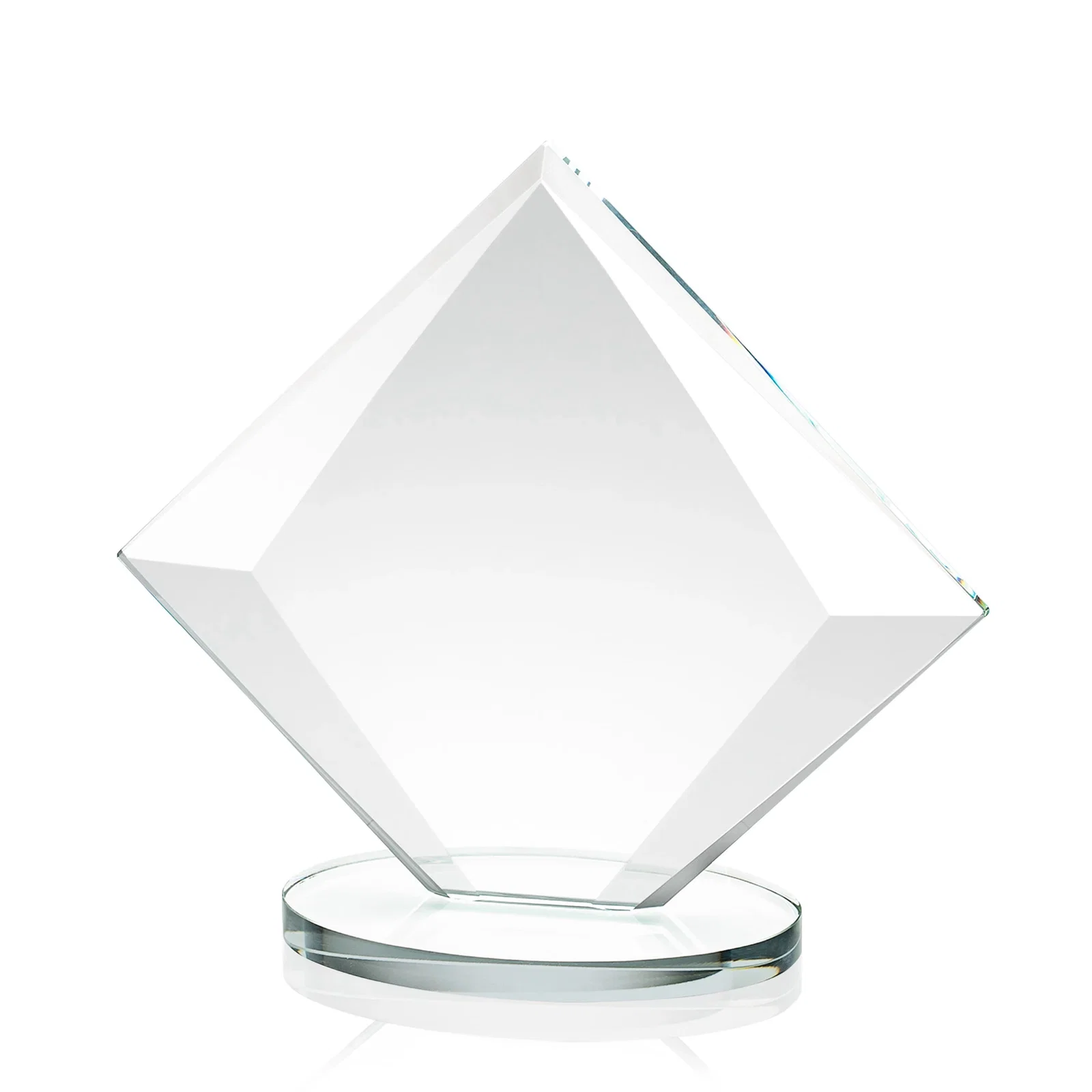 Custom engraved Starfire Crystal Diamond Award on a Broad-Beveled Round Base for volunteer appreciation