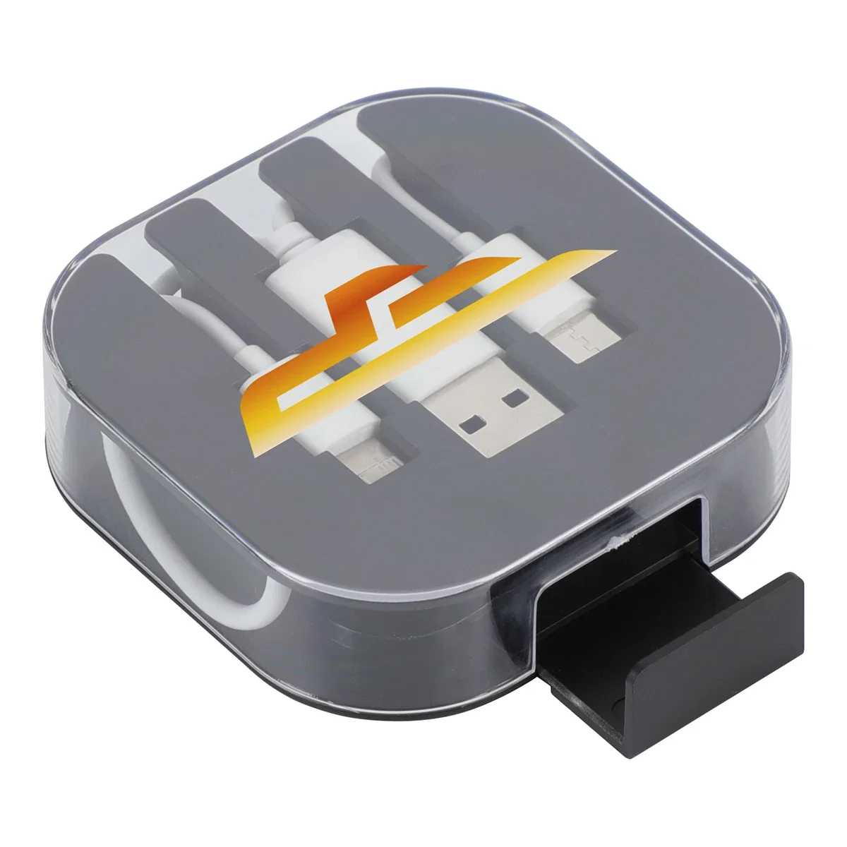 Close-up of the custom Tetra charging cable's logo imprint area