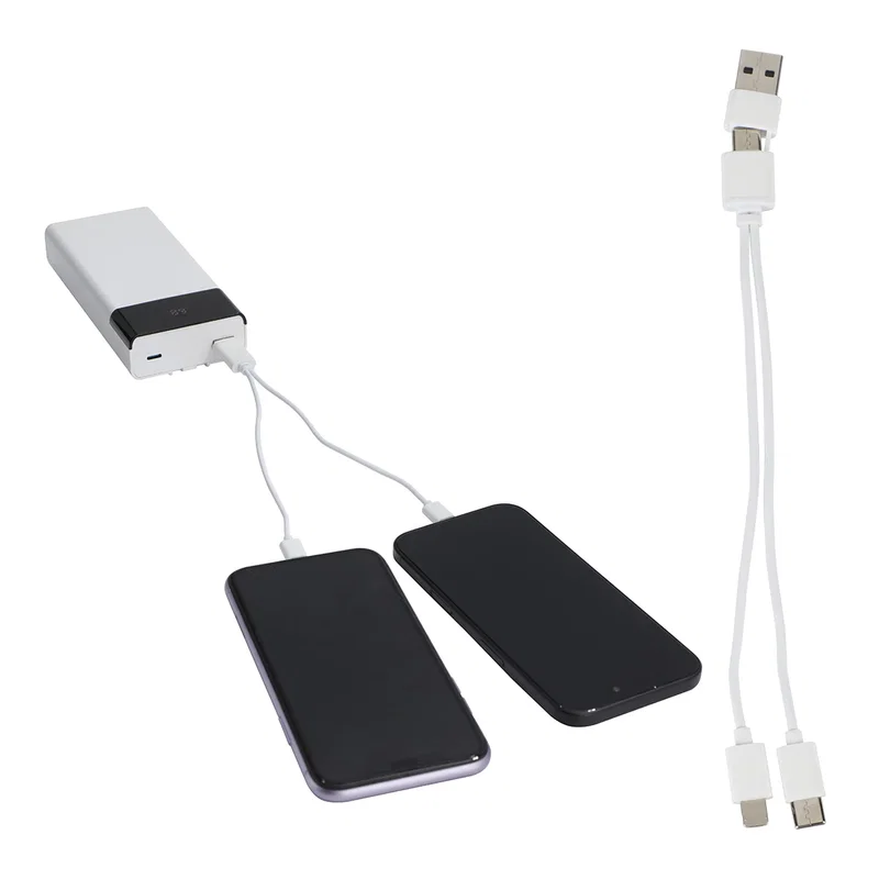 Promotional Tetra charging cable on a desk, branded tech accessory lifestyle shot