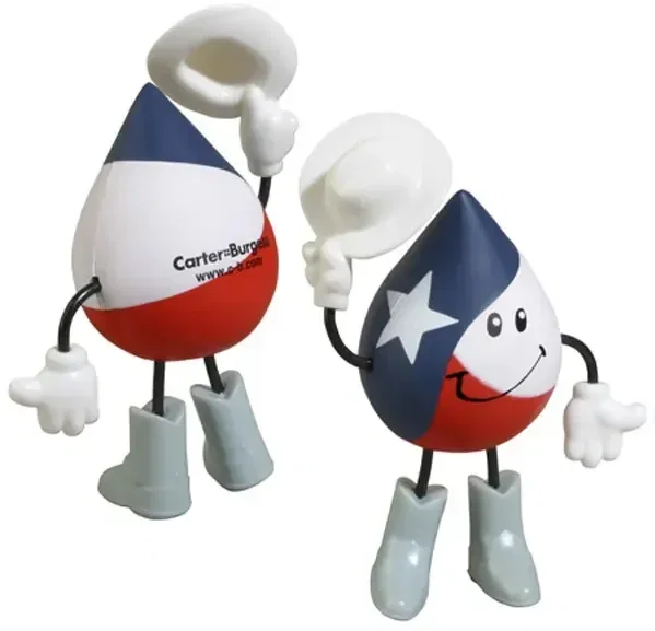 Custom Texas Figure Stress Reliever shaped like the state of Texas, molded foam with promotional logo