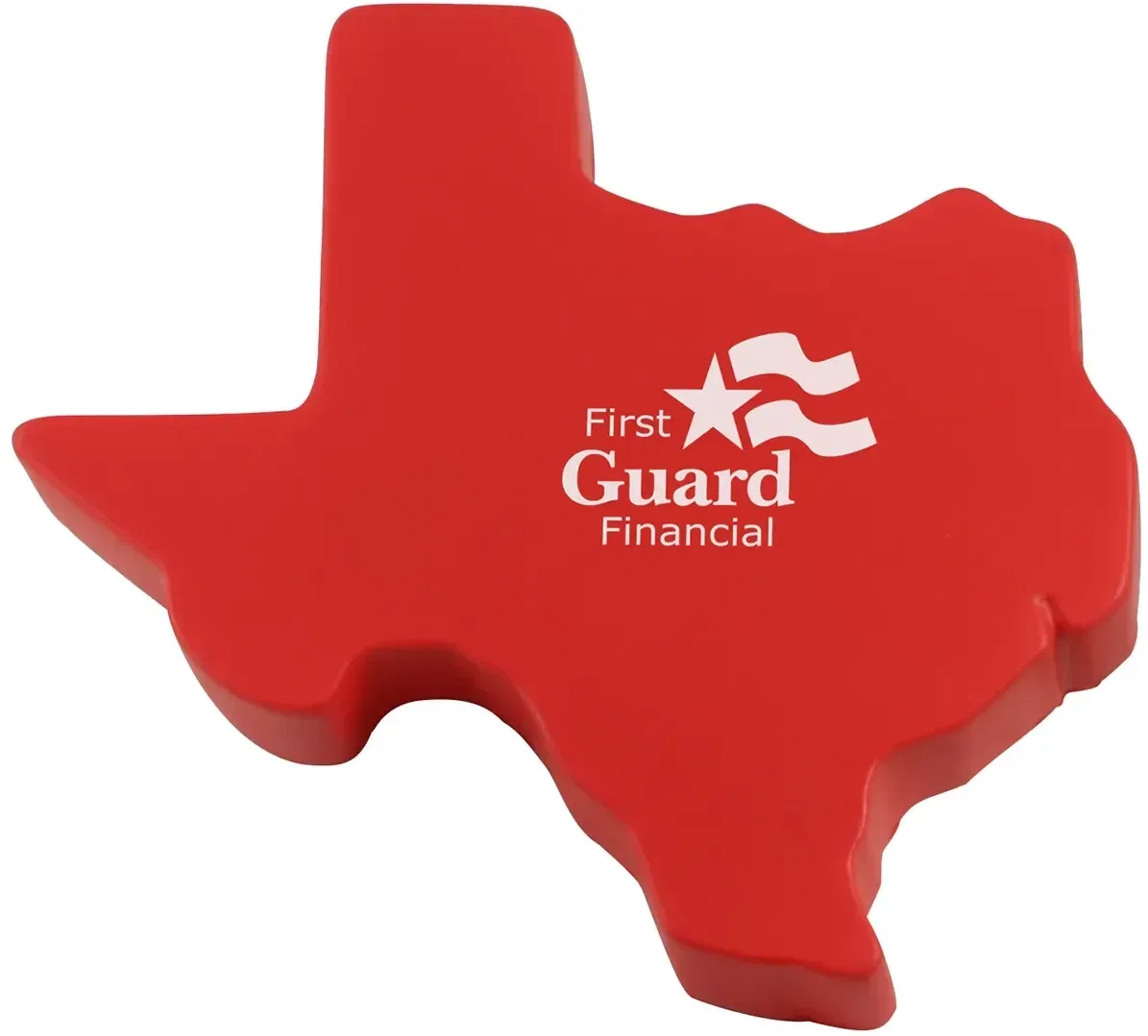 Texas-outline custom stress reliever squeeze toy with logo branding, front view