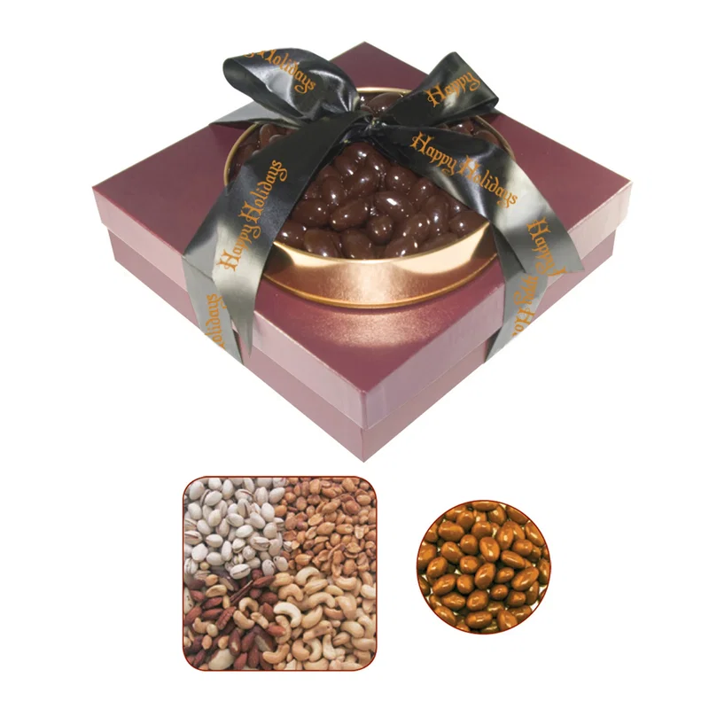 Overhead angle on the assorted nut and almond gift set