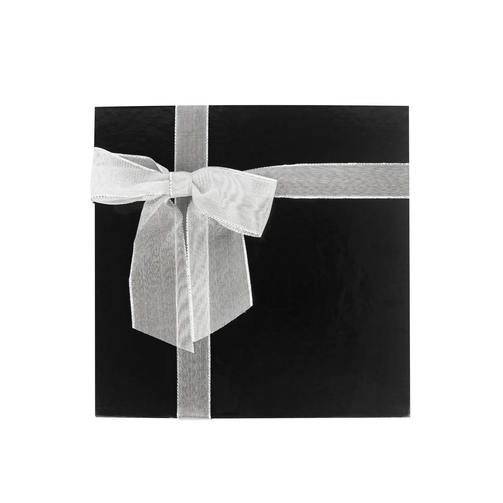 Silver finish option shown closed with its ribbon tied