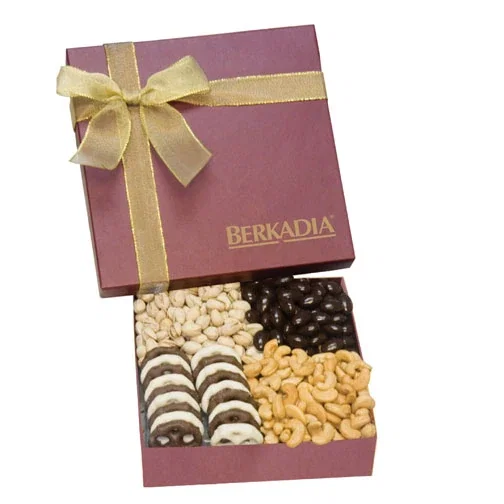 Black box with ribbon, styled as a holiday gift