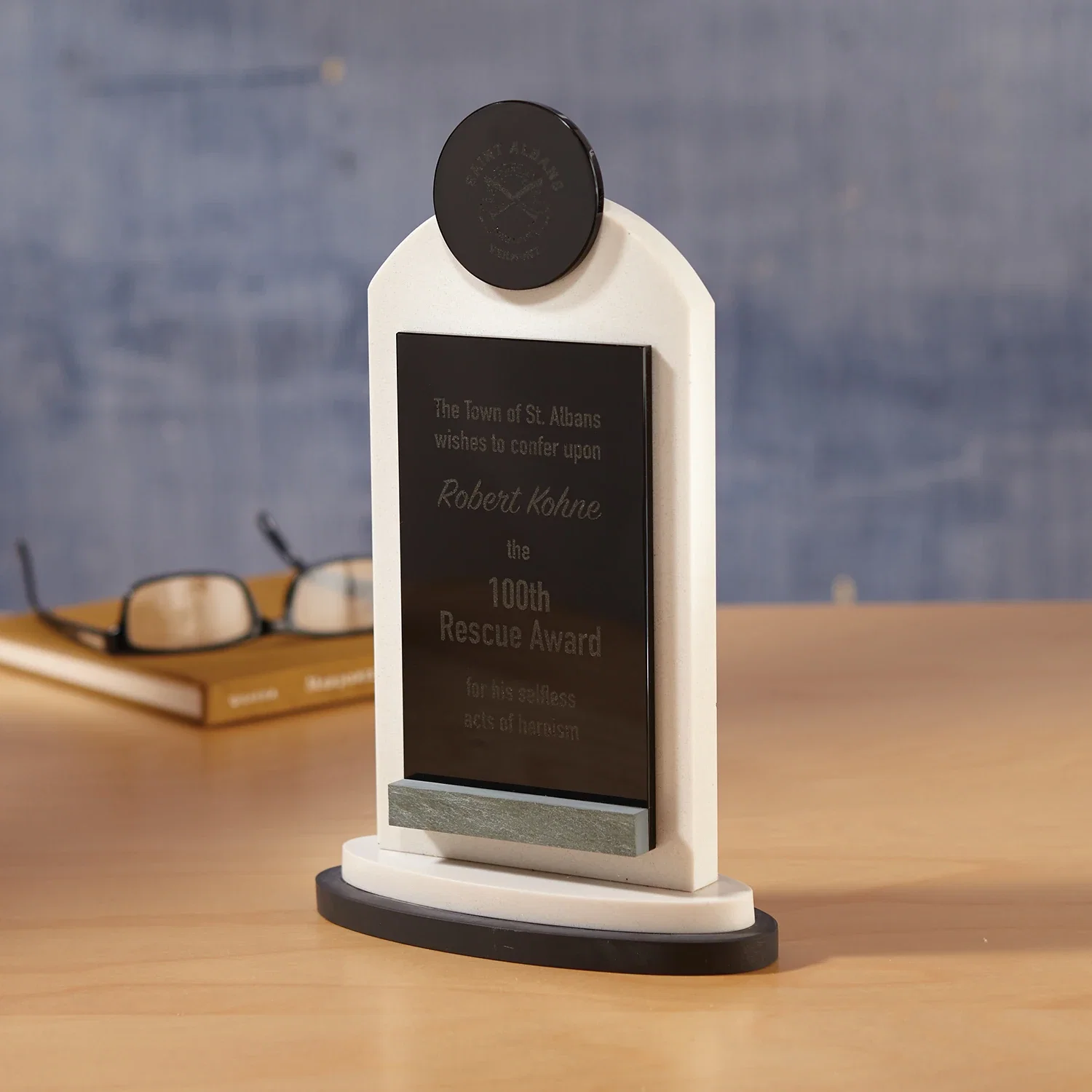 Imprinted The Contrast Award — Gray-White — view 2