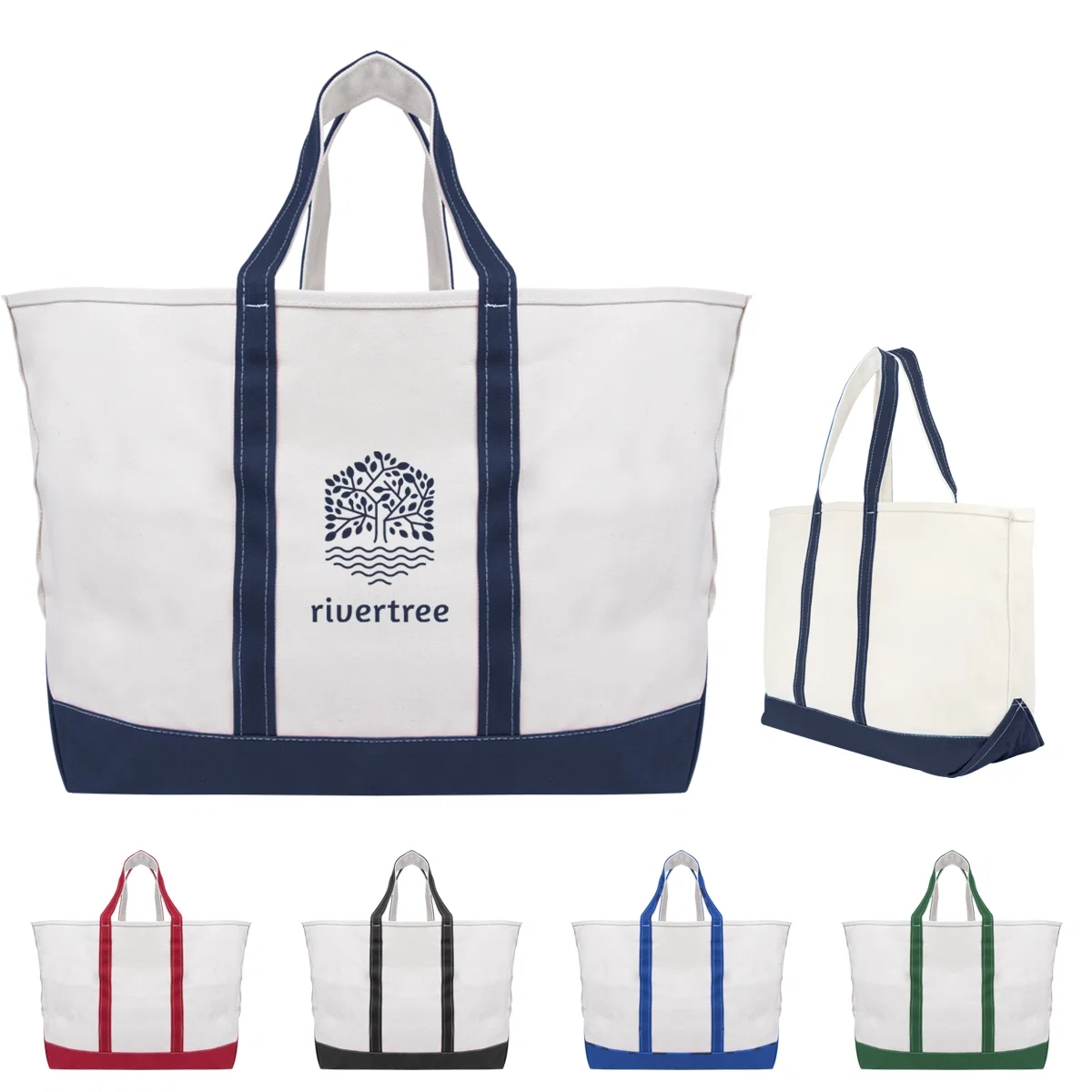 Oversized boat tote in natural fabric with contrast trim and handles
