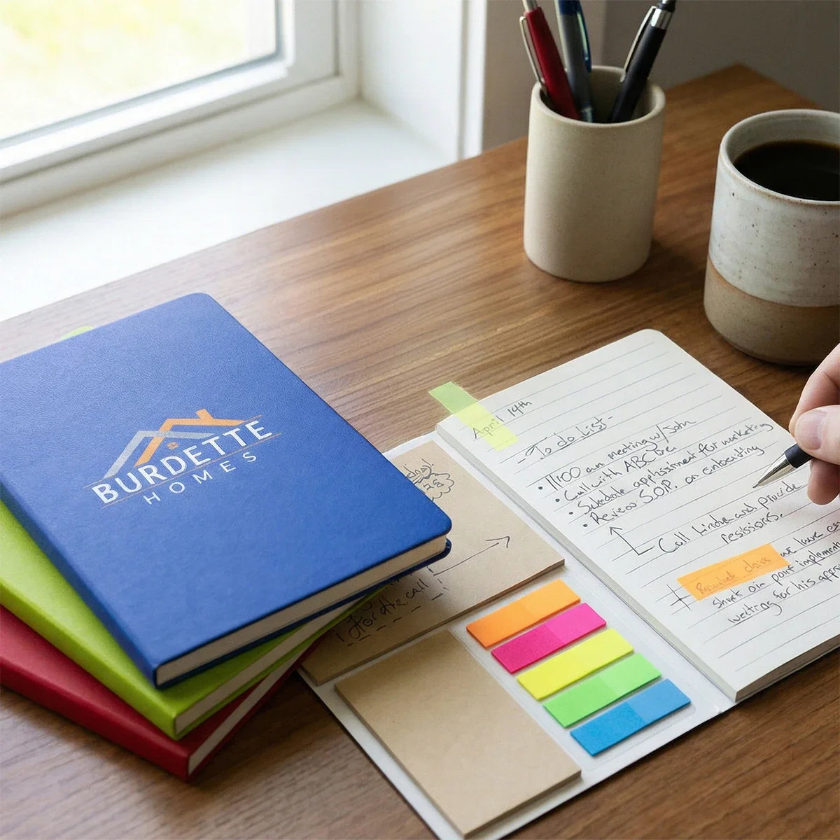 Theo Notebook With Kraft Paper And Sticky Notes in use