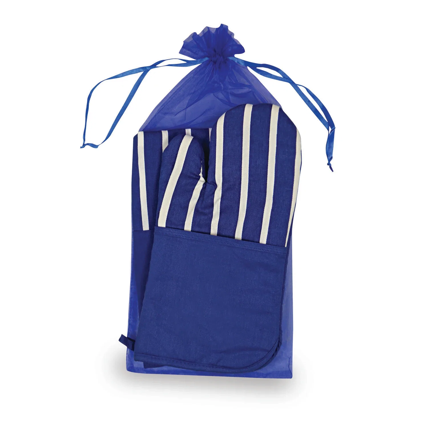 Therma-Grip Striped Mitt & Apron Set. Cotton striped oven mitt and apron set for cooking and grilling gifts, view 2