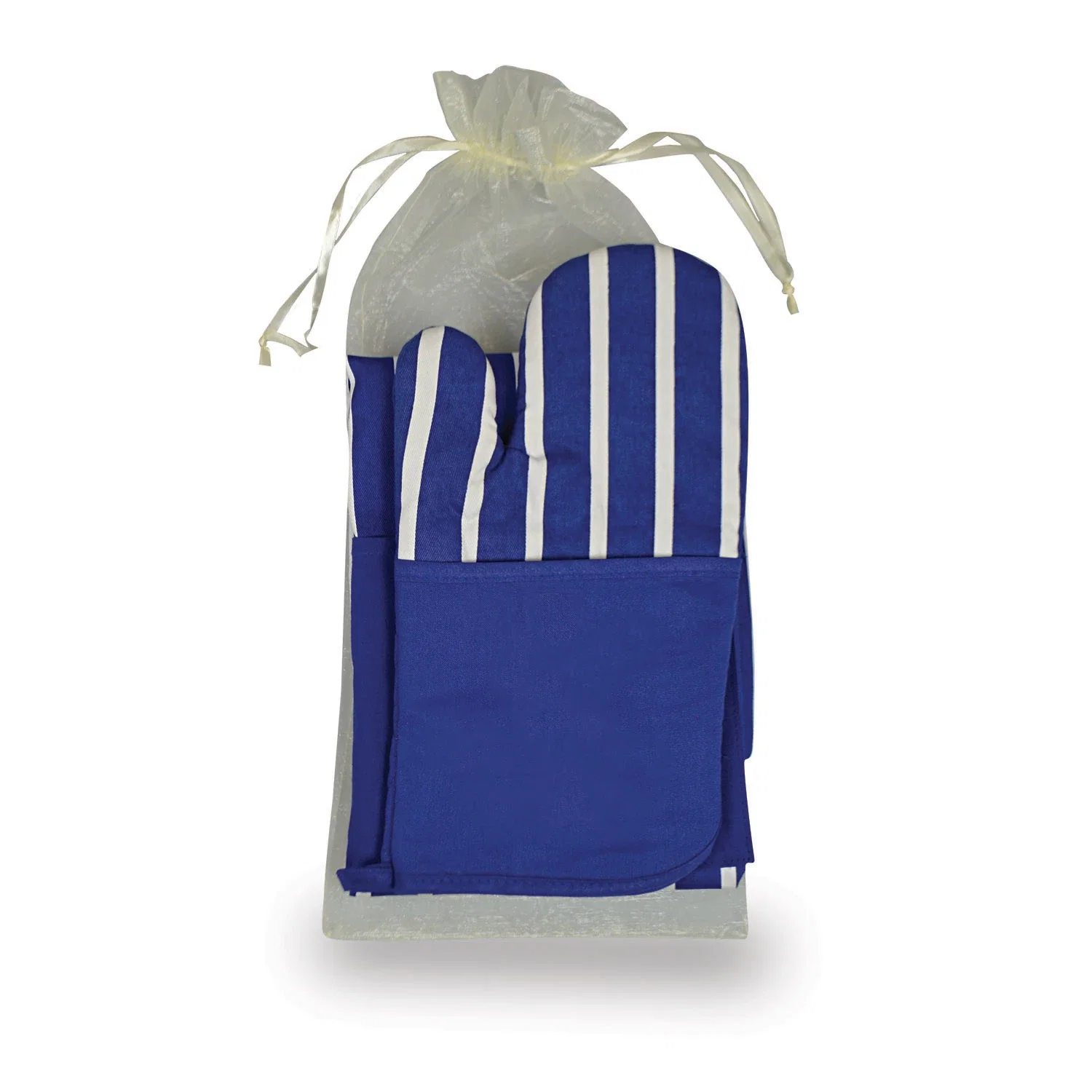 Therma-Grip Striped Mitt & Apron Set. Cotton striped oven mitt and apron set for cooking and grilling gifts, view 3