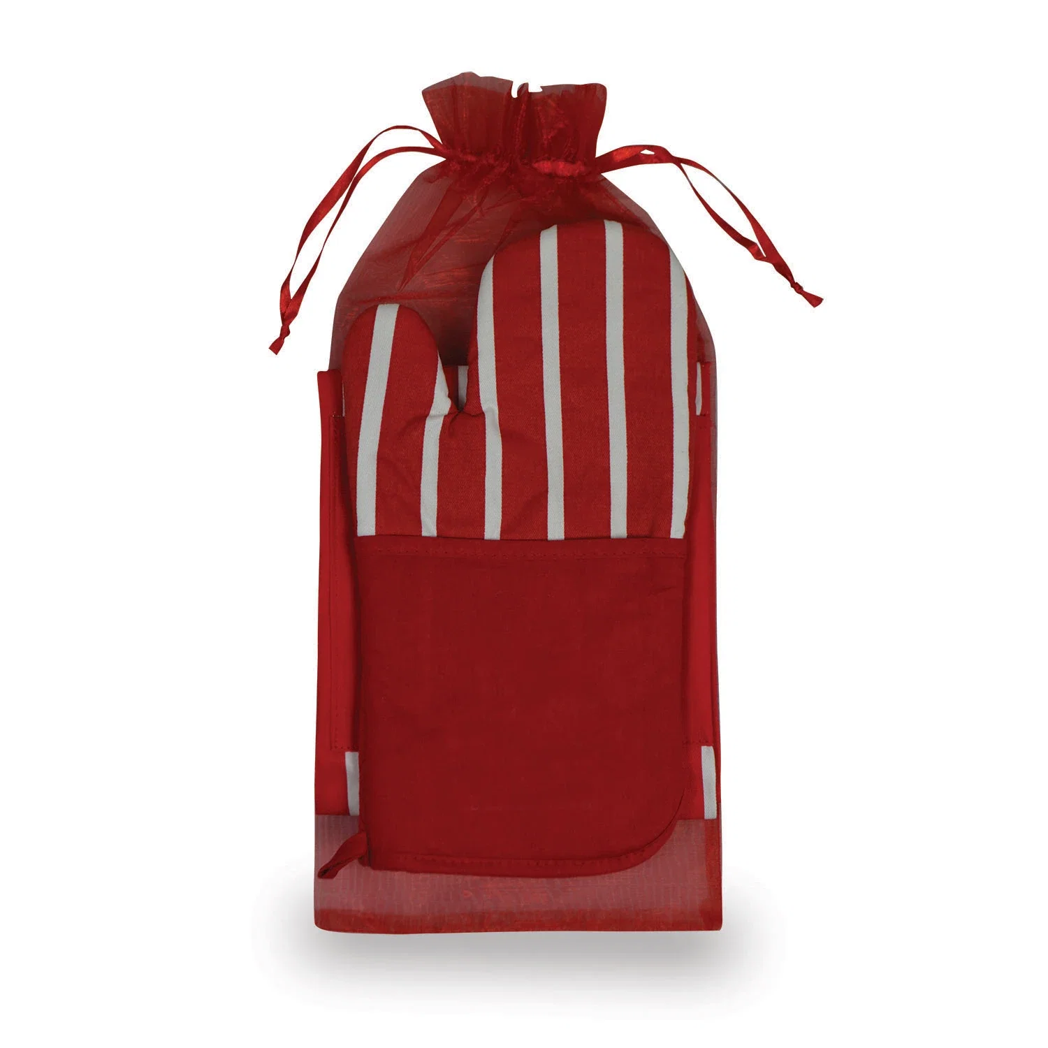 Therma-Grip Striped Mitt & Apron Set. Cotton striped oven mitt and apron set for cooking and grilling gifts, view 4