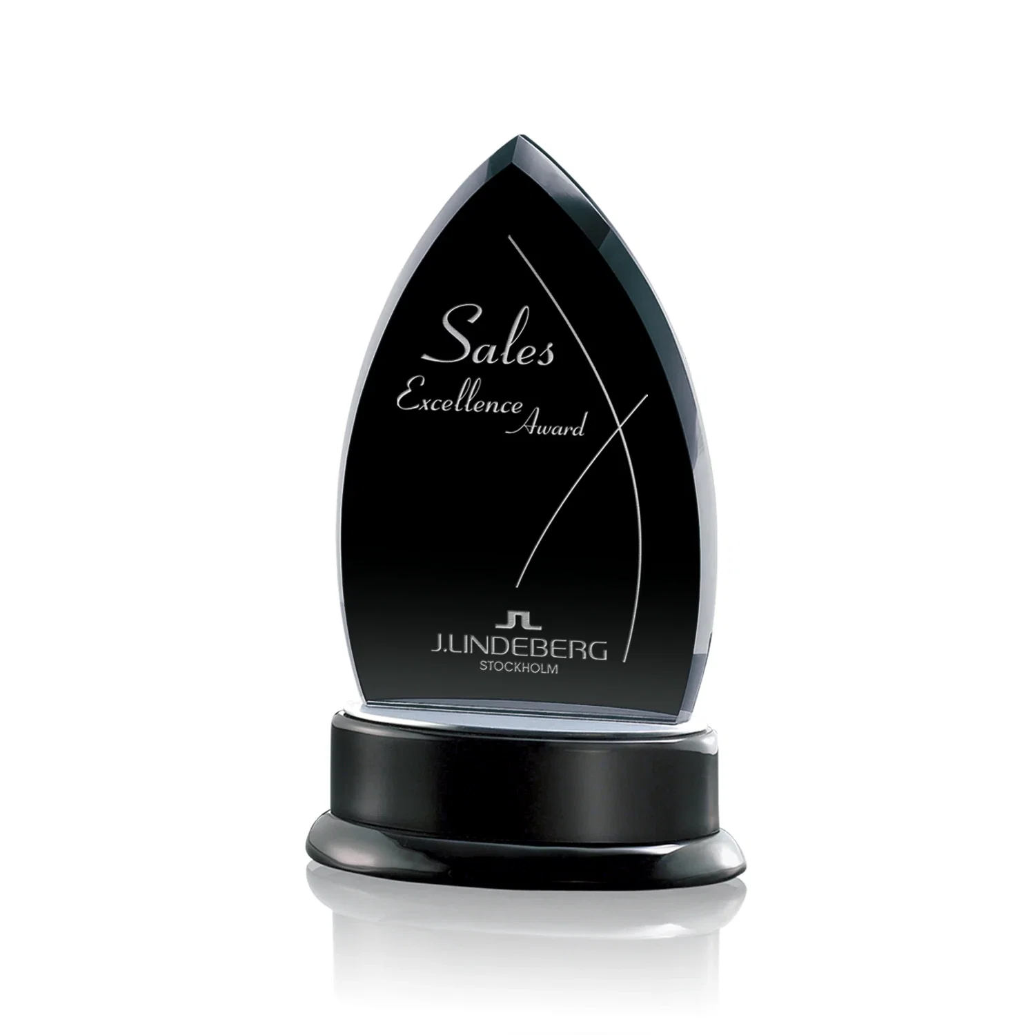 Custom Black Starfire Crystal Arrowhead Award, Wood Base, Aluminum Accents, awards for corporate award ceremonies