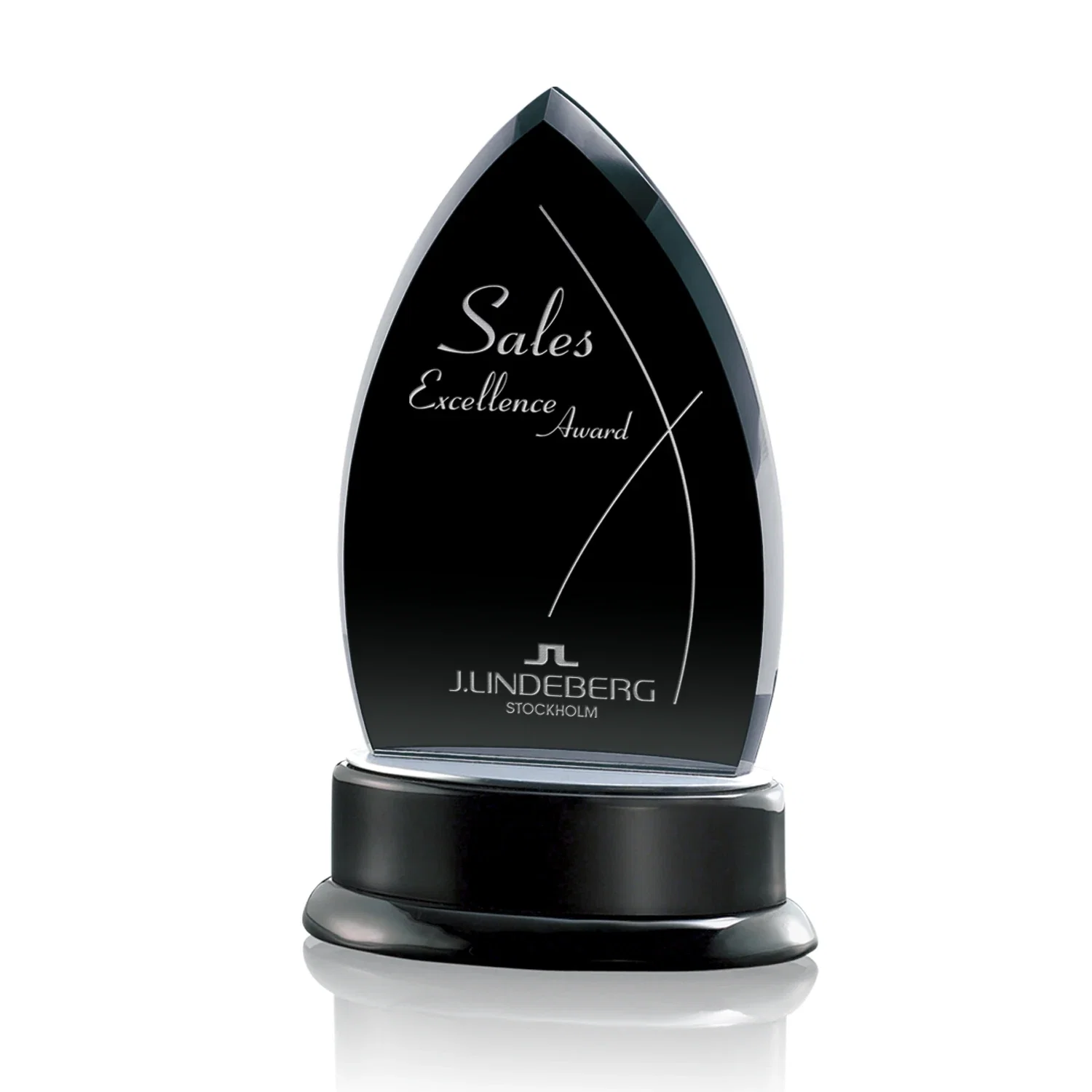 Custom Black Starfire Crystal Arrowhead Award, Wood Base, Aluminum Accents, awards for sales achievement awards