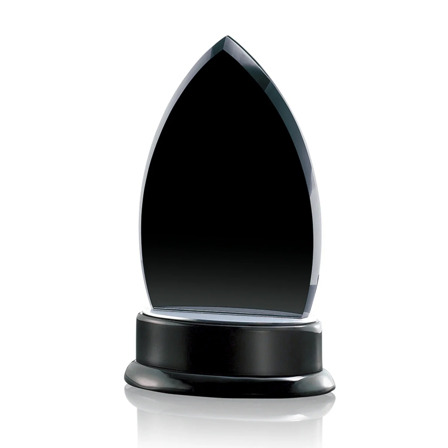 Custom Black Starfire Crystal Arrowhead Award, Wood Base, Aluminum Accents, awards for donor appreciation