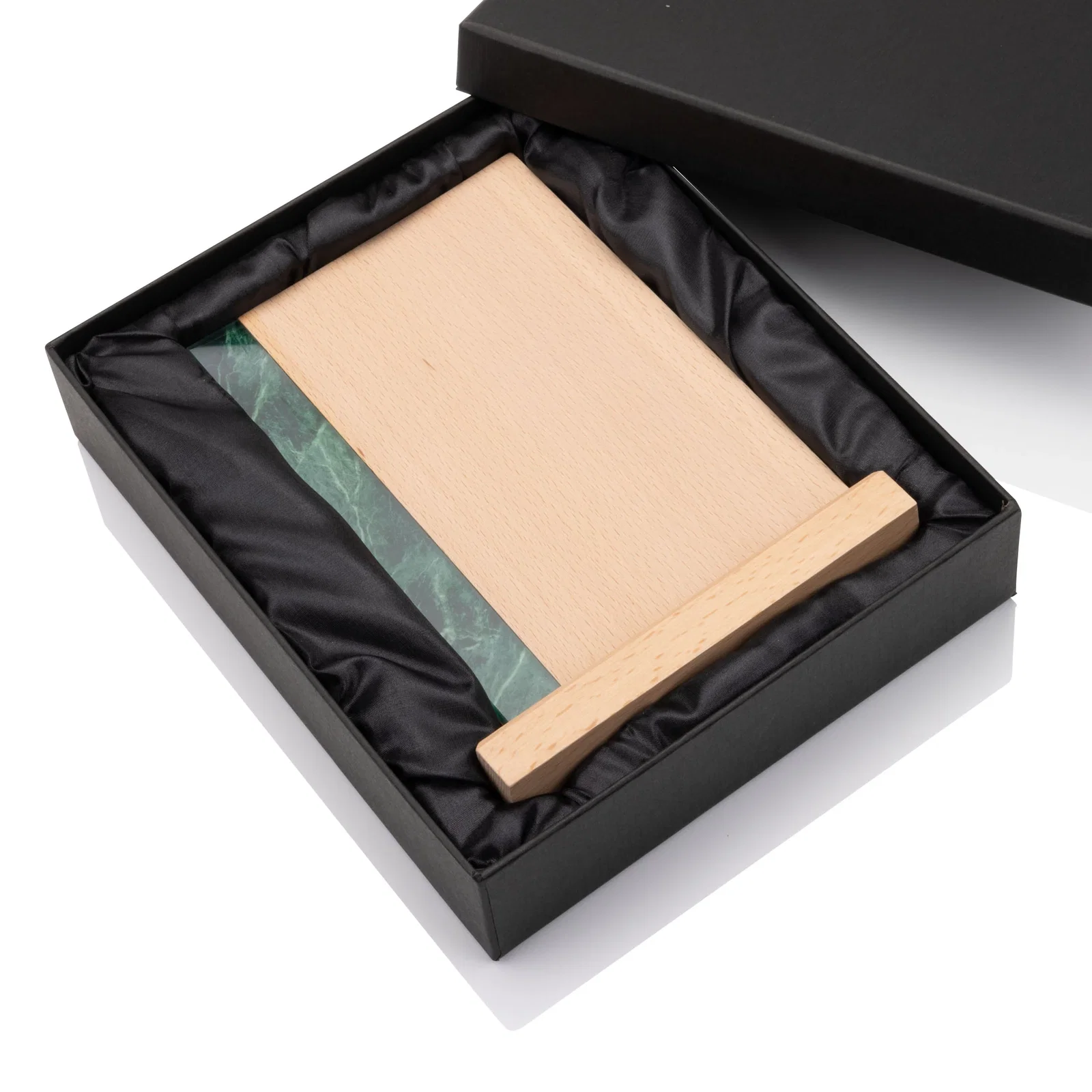 Custom Beechwood Award with Green Marble-Look Inlay for retirement presentations