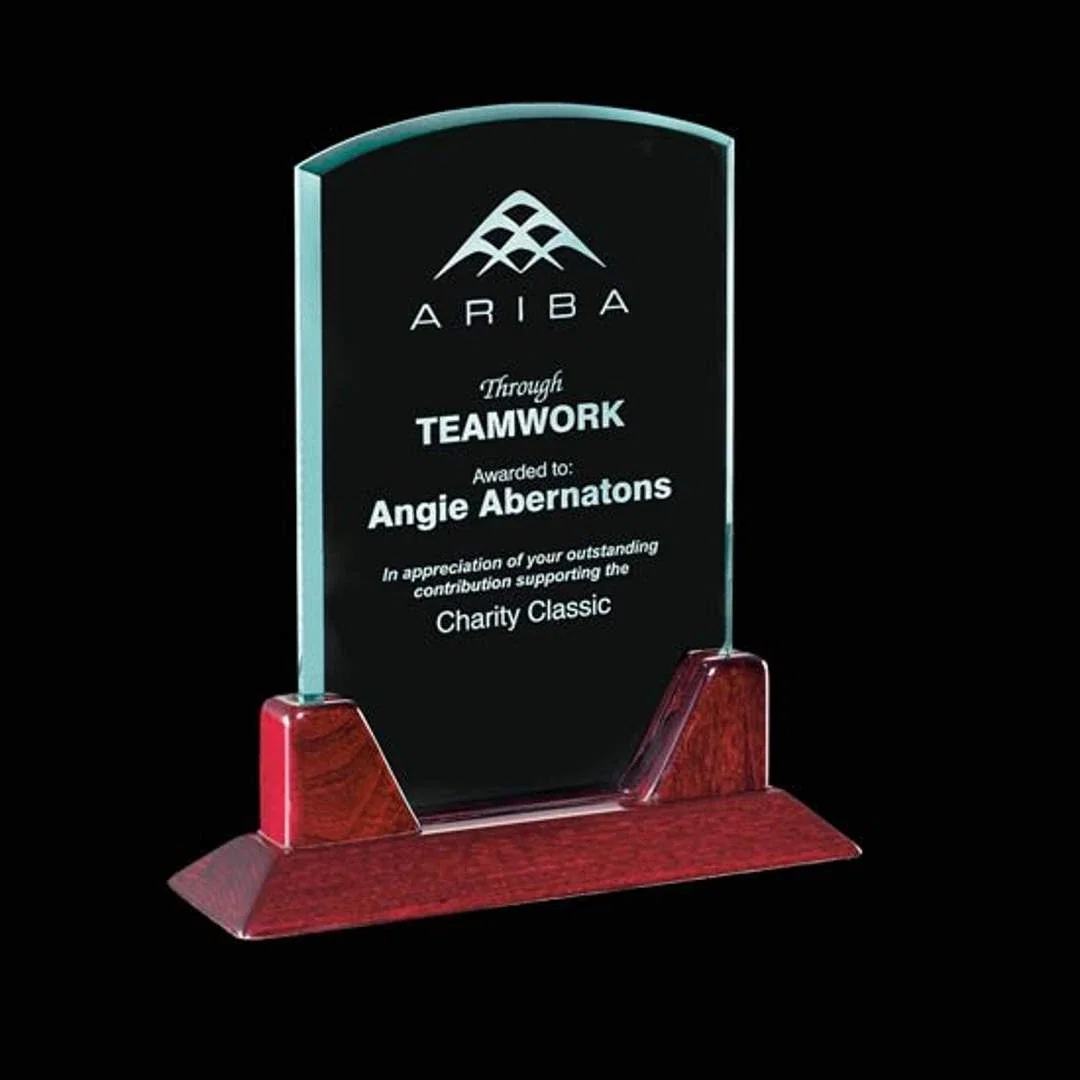 Custom Jade Glass Arch Award, Single Inscription on the Glass Only for corporate award ceremonies