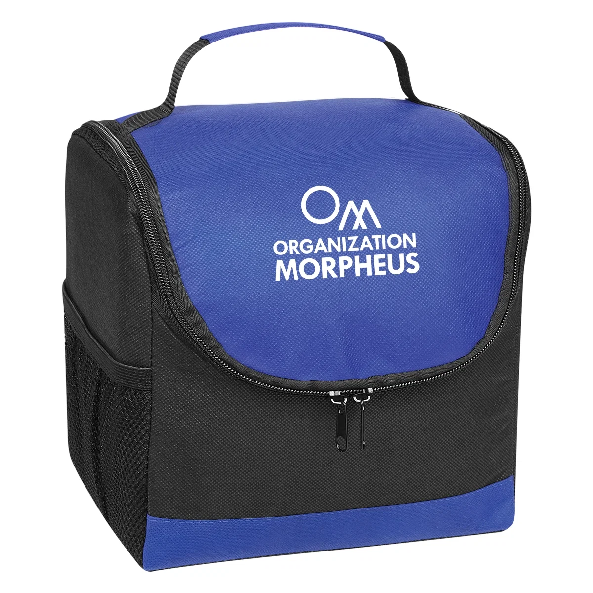 Small non-woven lunch cooler with a zip top closure