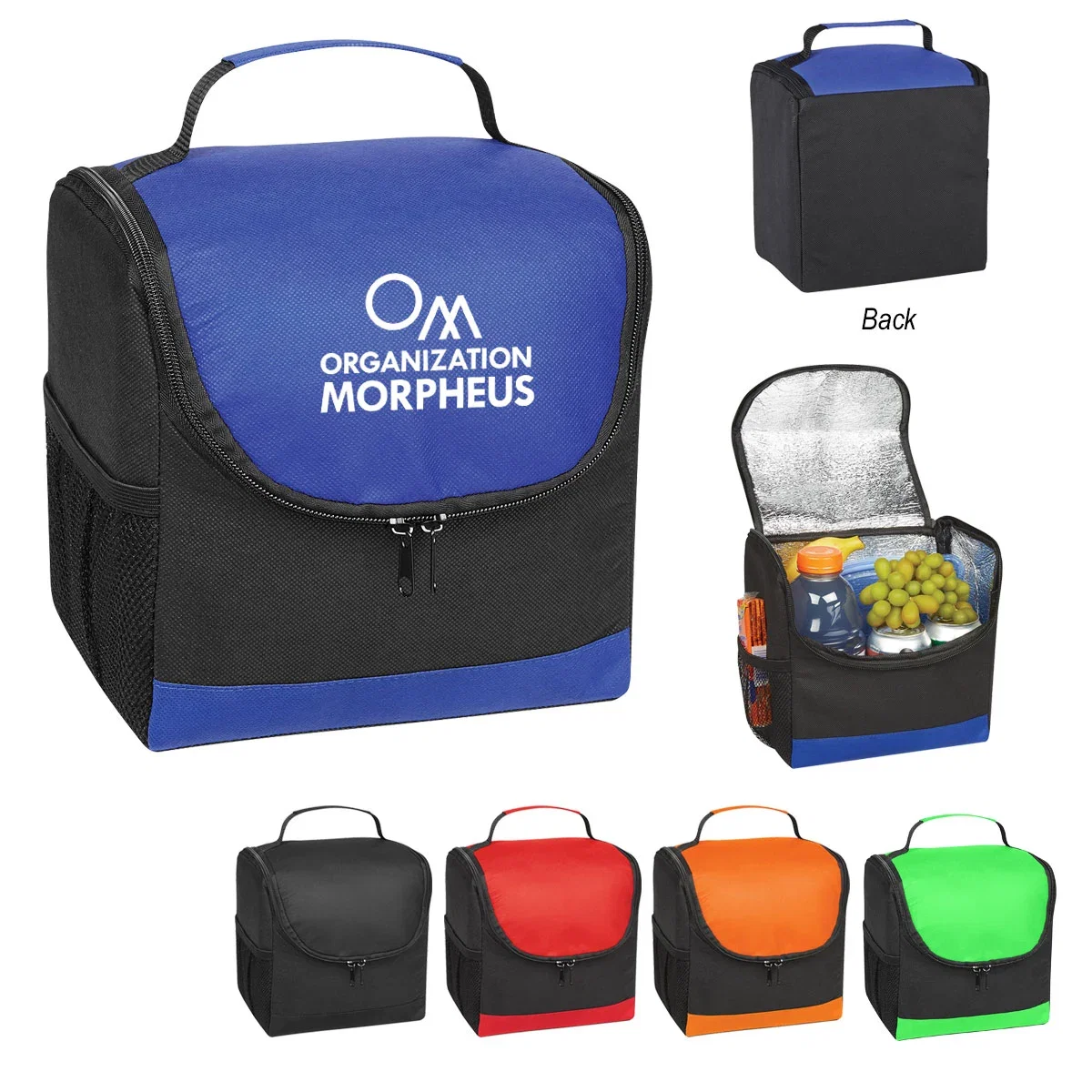 Insulated lunch bag sized for a sandwich, fruit and drink