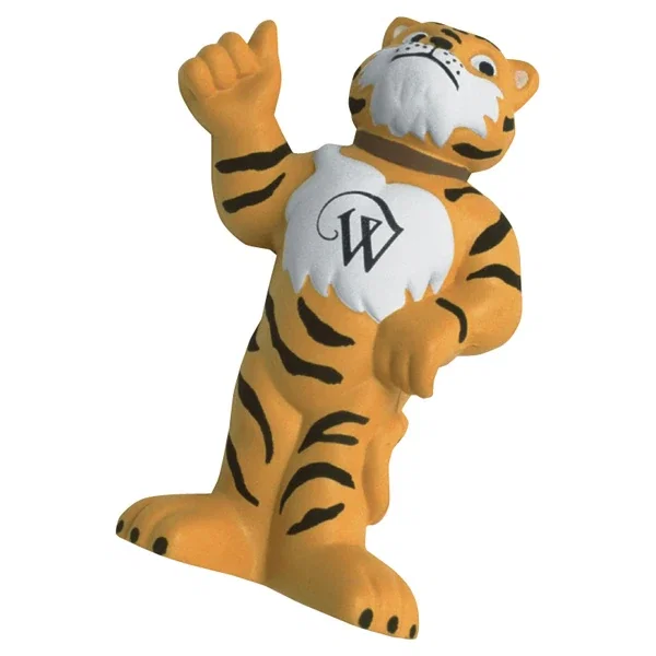 Tiger mascot stress reliever giving a thumbs up, 5.75 inches tall
