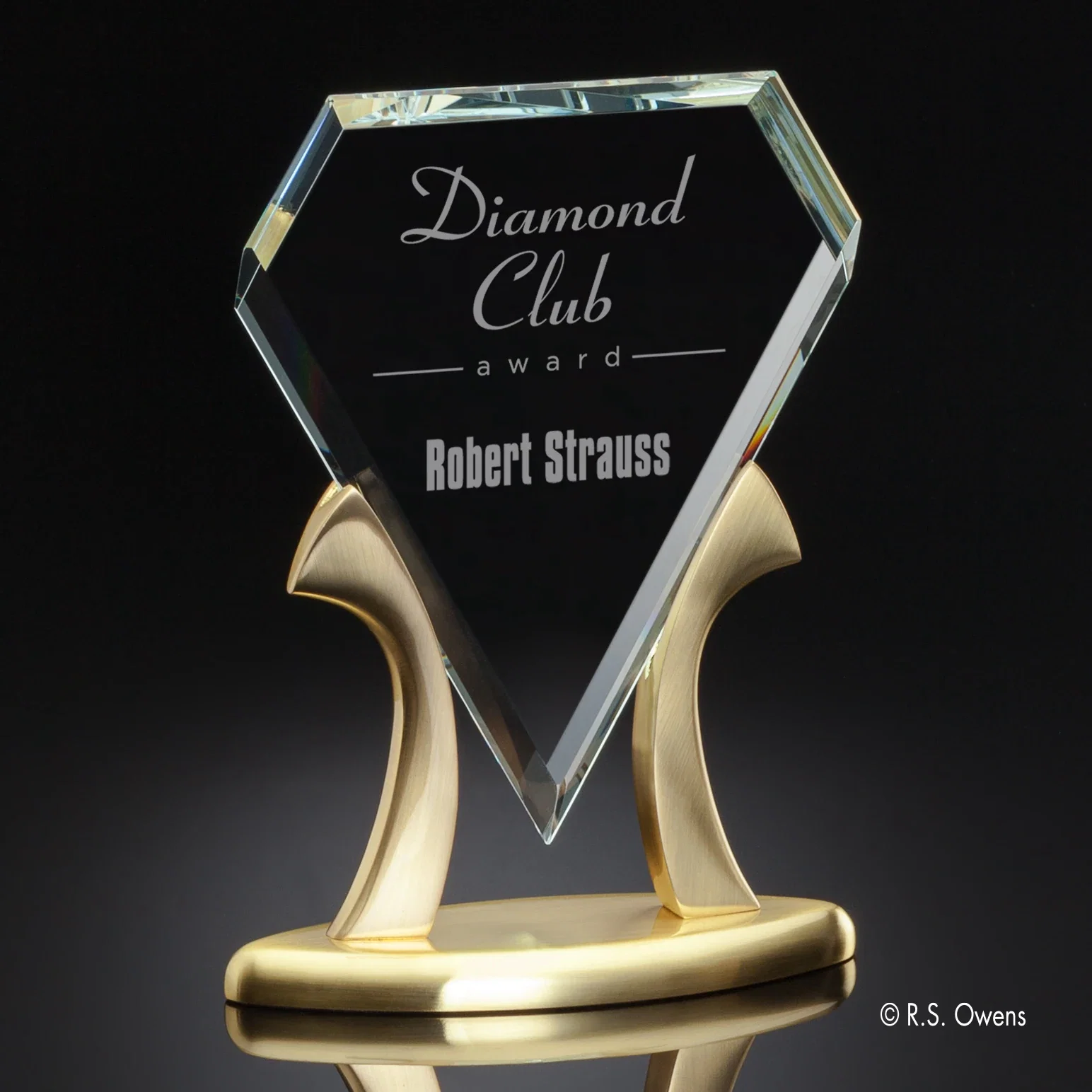 Custom Faceted Starfire Glass Award on a Cast Metal Base - Tiara for corporate award ceremonies