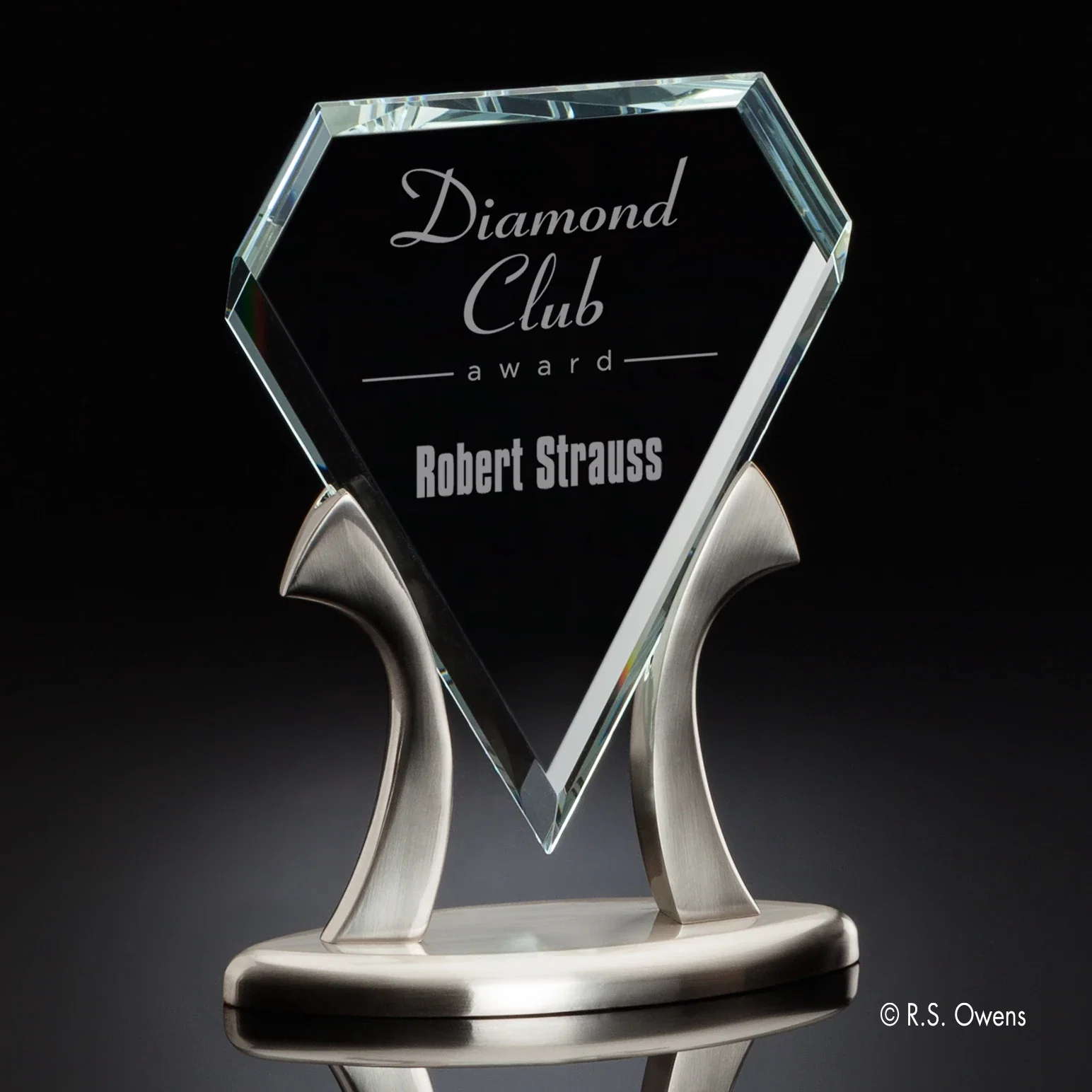 Custom Faceted Starfire Glass Award on a Cast Metal Base - Tiara for service anniversary gifts
