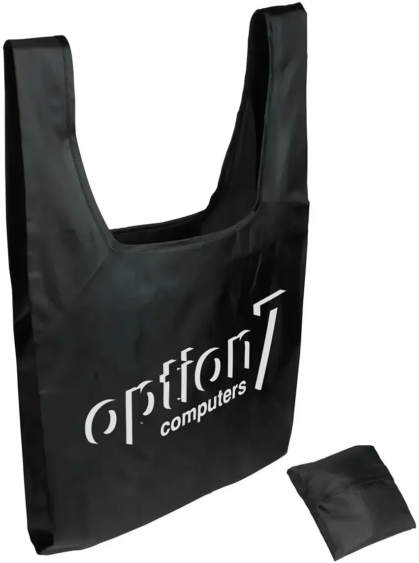 Branded Tide Twister folding tote tucked into its own compact pouch