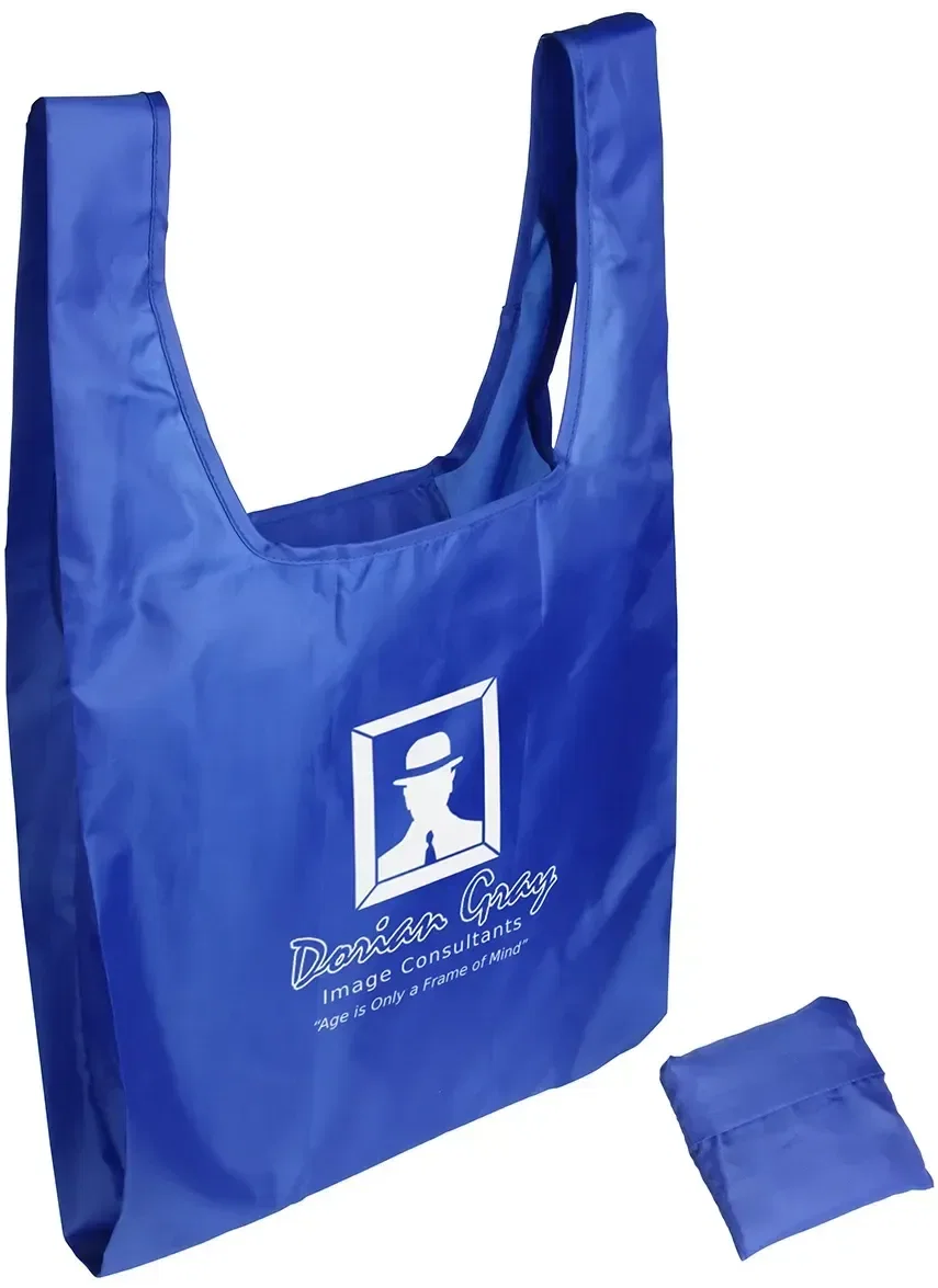 Custom folding tote bag close-up of T-handle grip detail