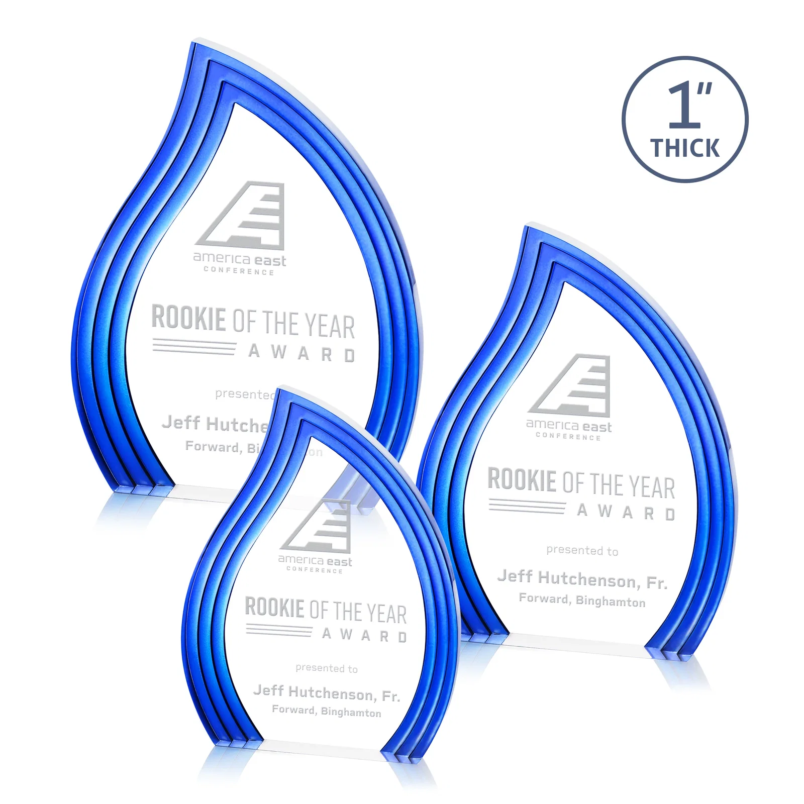 Custom Clear Acrylic Flame Award with Gold Accent Frame for dealer and partner awards