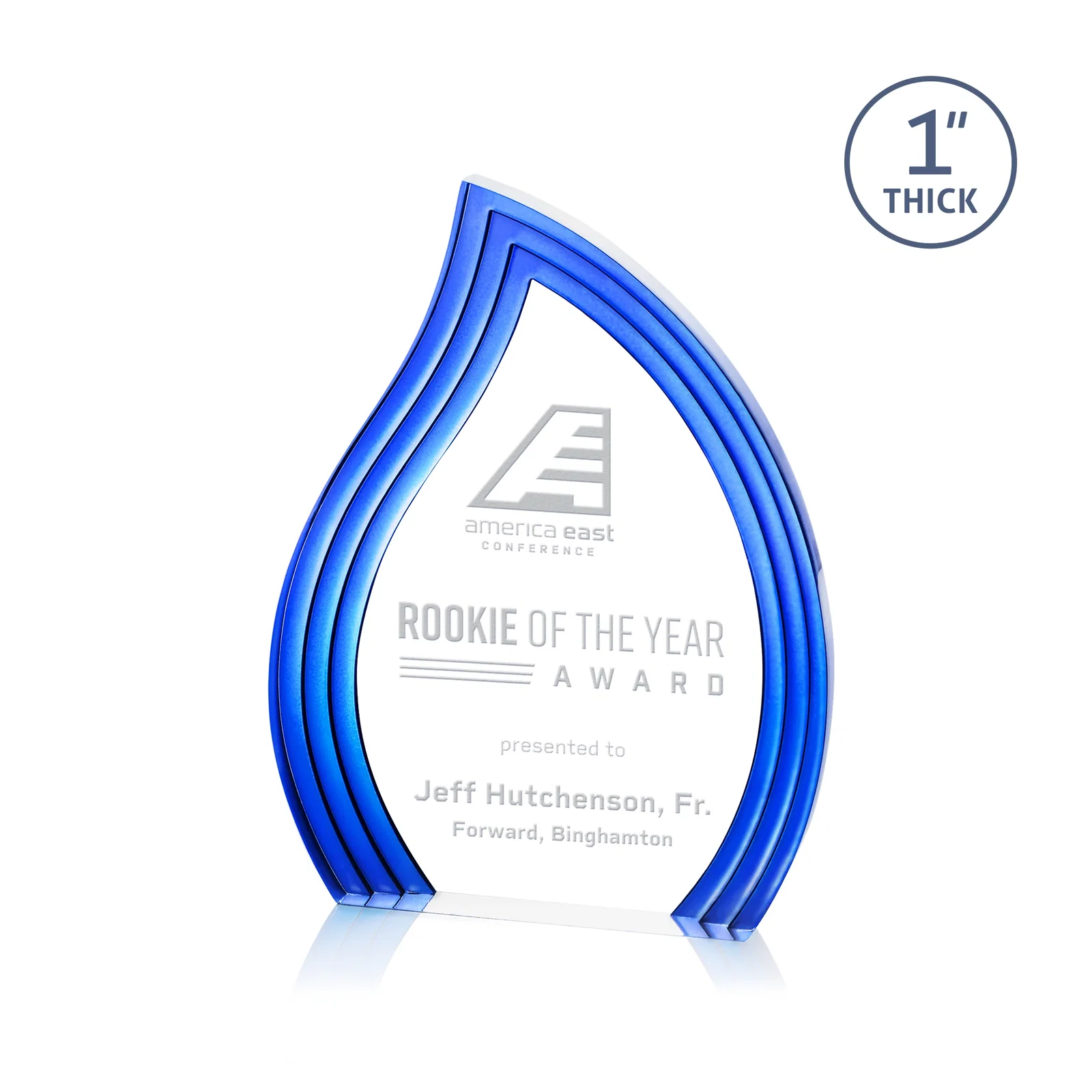 Custom Clear Acrylic Flame Award with Gold Accent Frame for company anniversary events