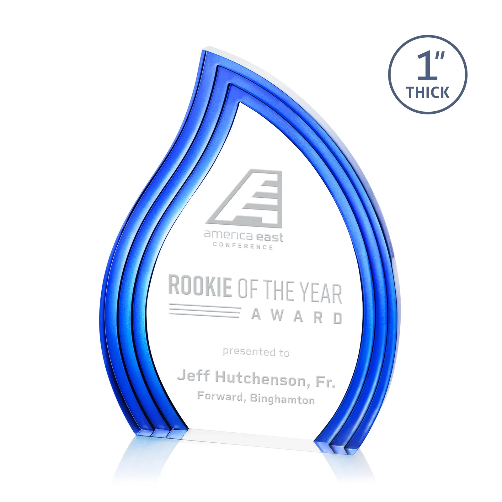 Personalized Clear Acrylic Flame Award with Gold Accent Frame for employee recognition