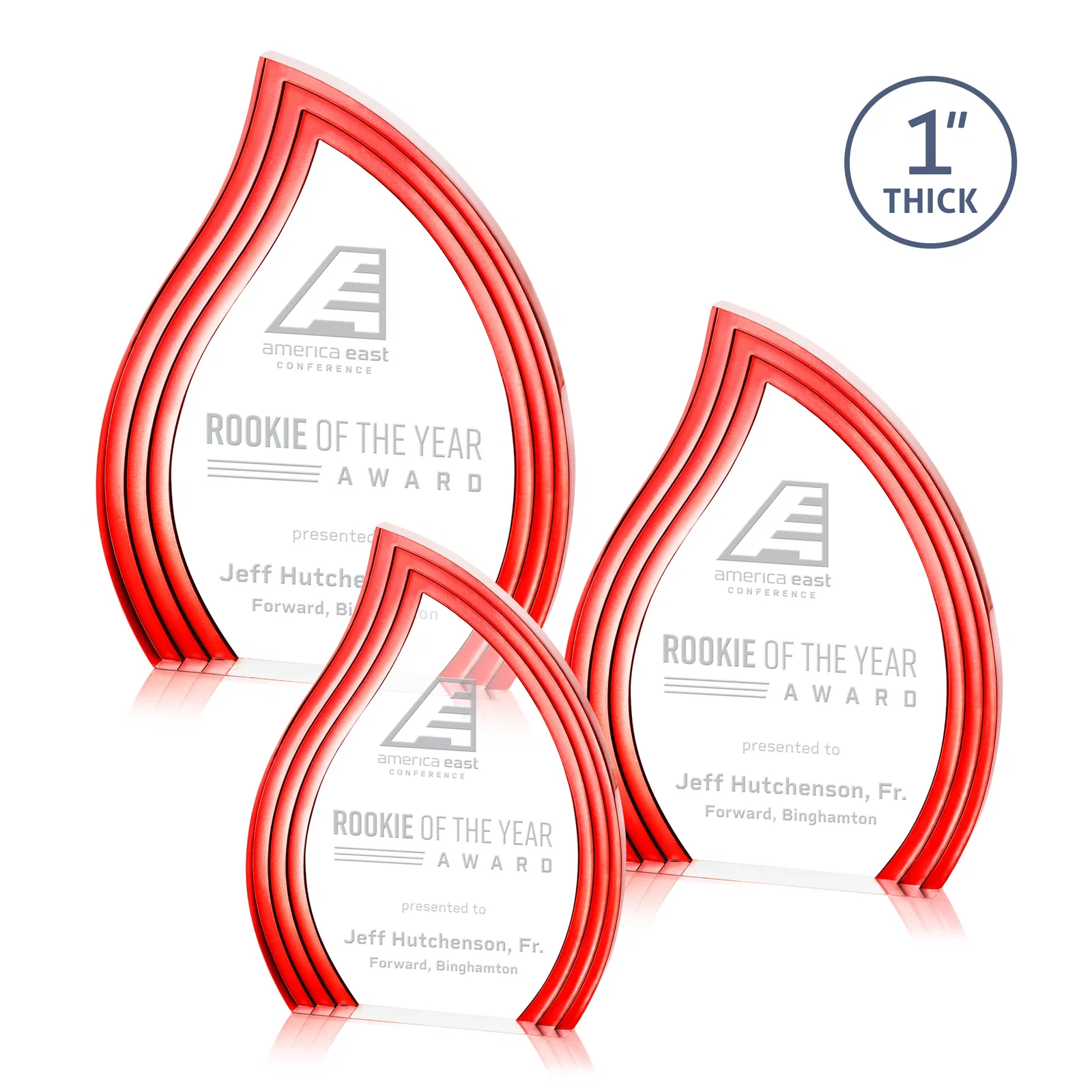 Personalized Clear Acrylic Flame Award with Gold Accent Frame for sales achievement awards