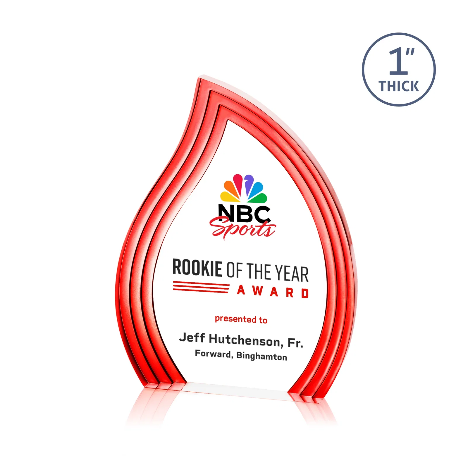 Personalized Clear Acrylic Flame Award with Gold Accent Frame for dealer and partner awards