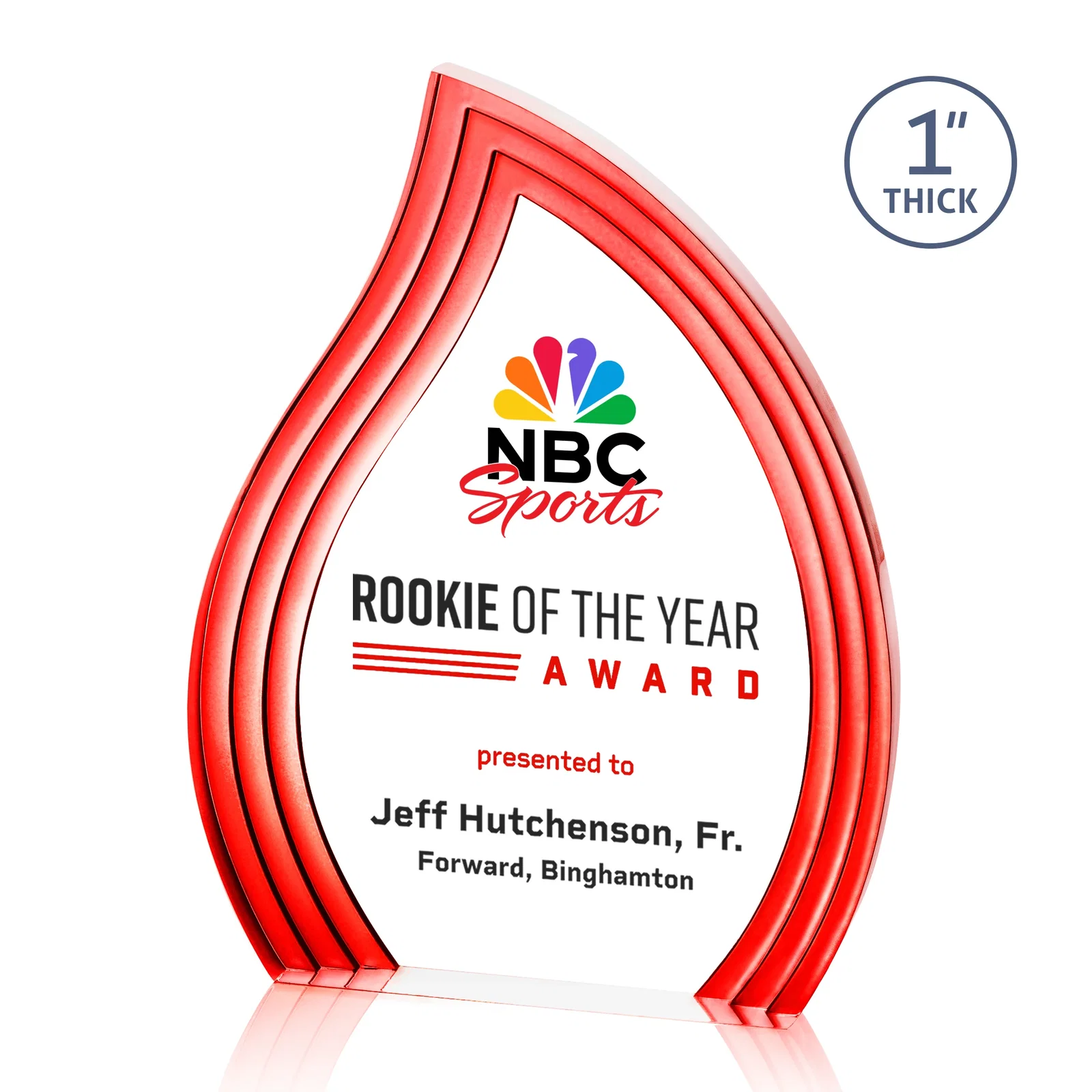 Promotional Clear Acrylic Flame Award with Gold Accent Frame for employee recognition