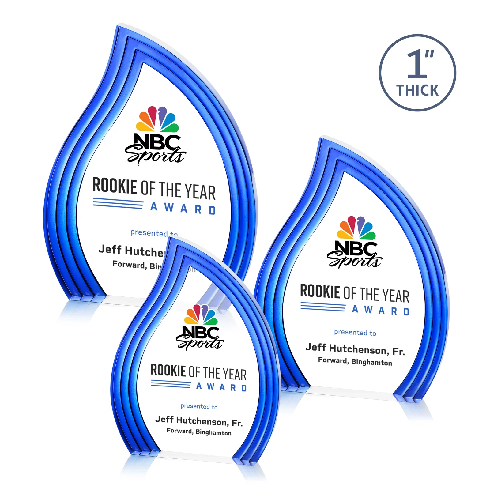 Promotional Clear Acrylic Flame Award with Gold Accent Frame for corporate award ceremonies