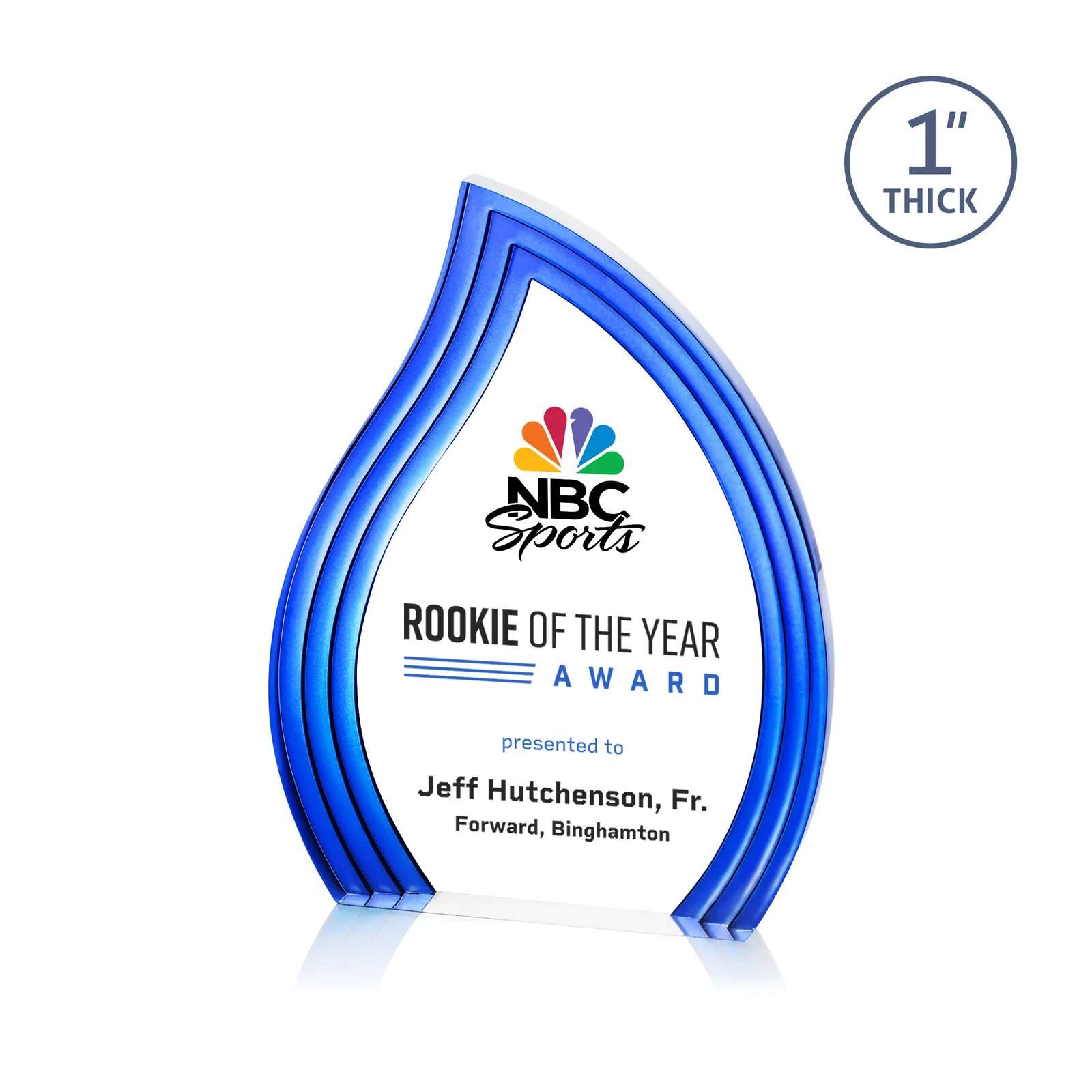Promotional Clear Acrylic Flame Award with Gold Accent Frame for service anniversary gifts