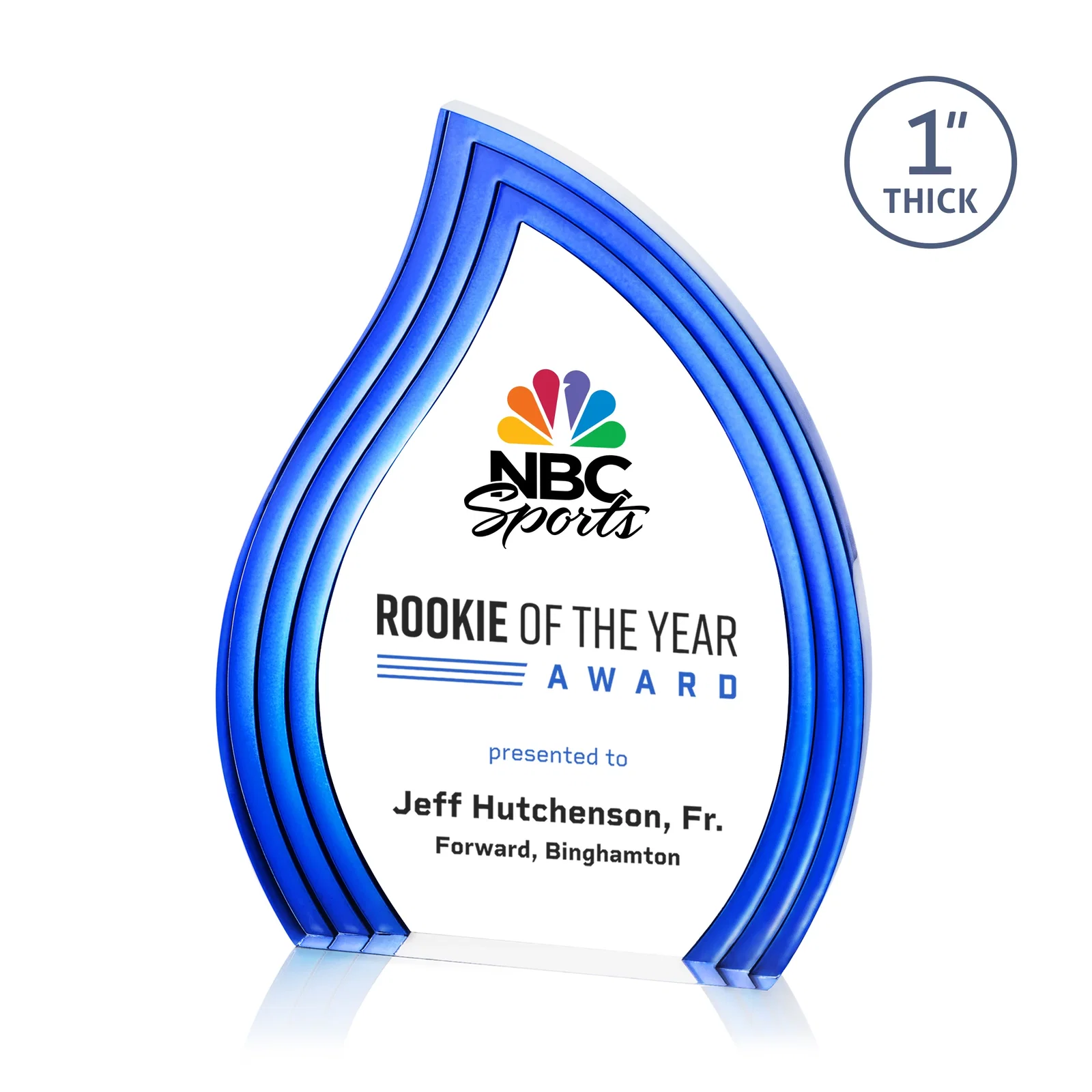 Promotional Clear Acrylic Flame Award with Gold Accent Frame for sales achievement awards