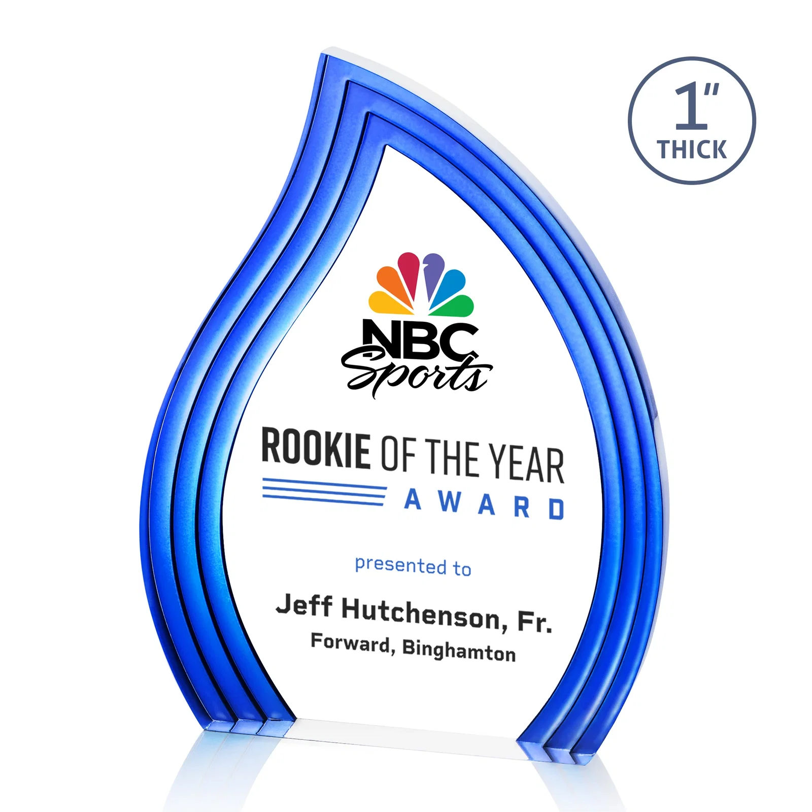 Promotional Clear Acrylic Flame Award with Gold Accent Frame for retirement presentations