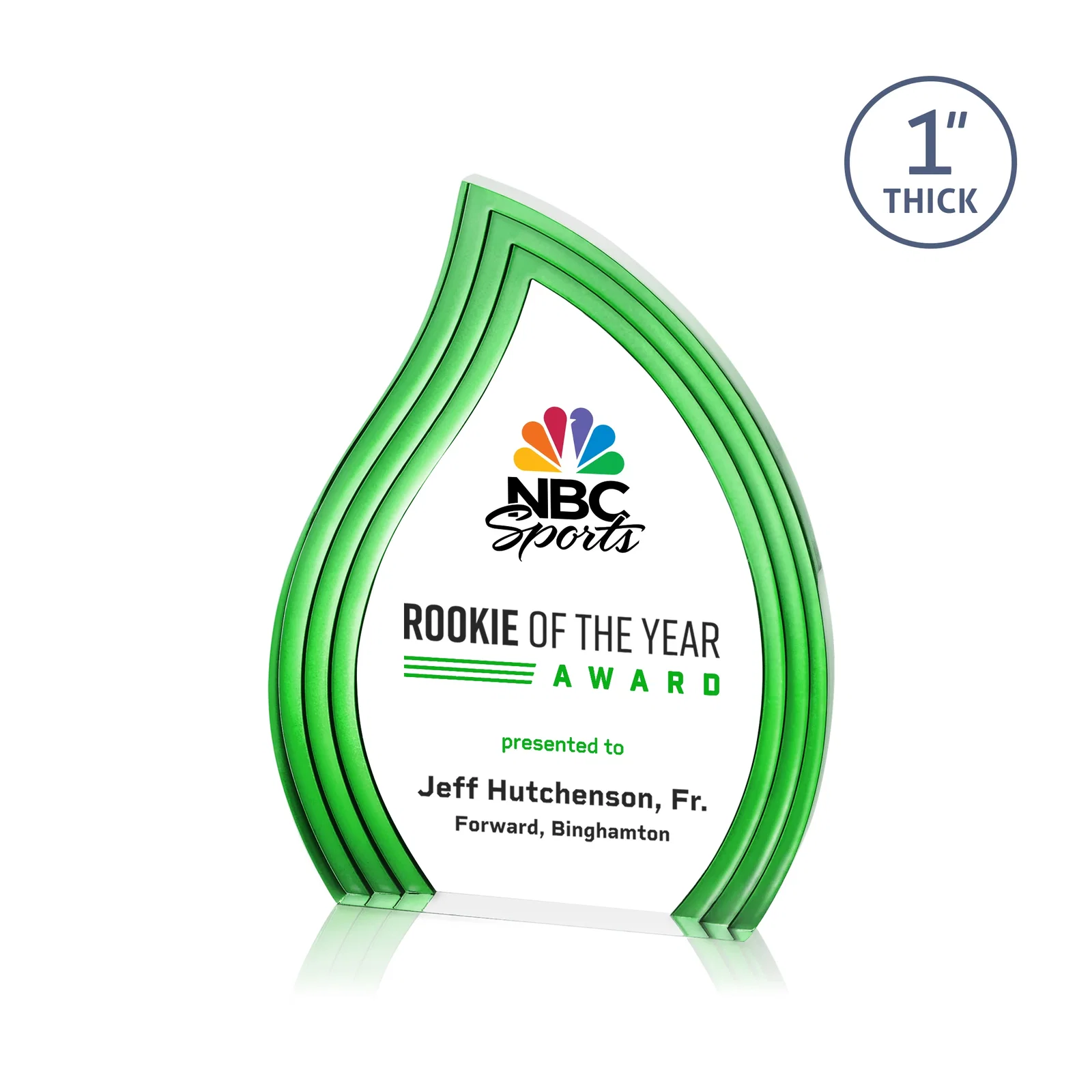 Promotional Clear Acrylic Flame Award with Gold Accent Frame for donor appreciation