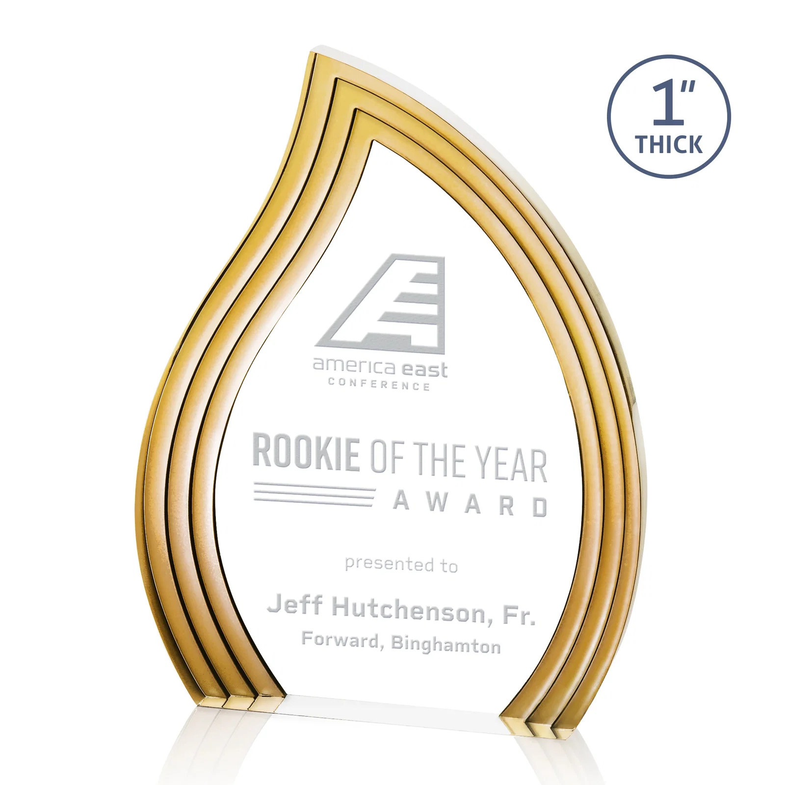 Custom Clear Acrylic Flame Award with Gold Accent Frame for sales achievement awards