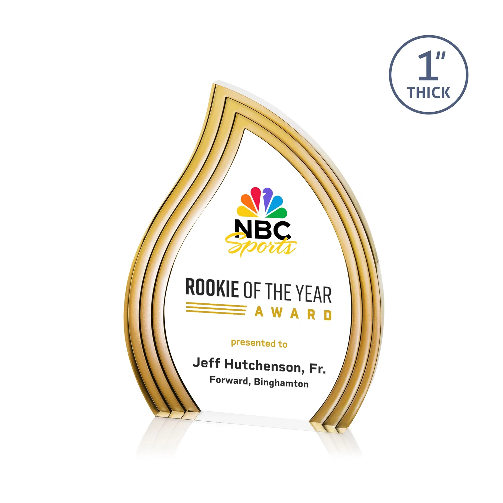 Promotional Clear Acrylic Flame Award with Gold Accent Frame for dealer and partner awards