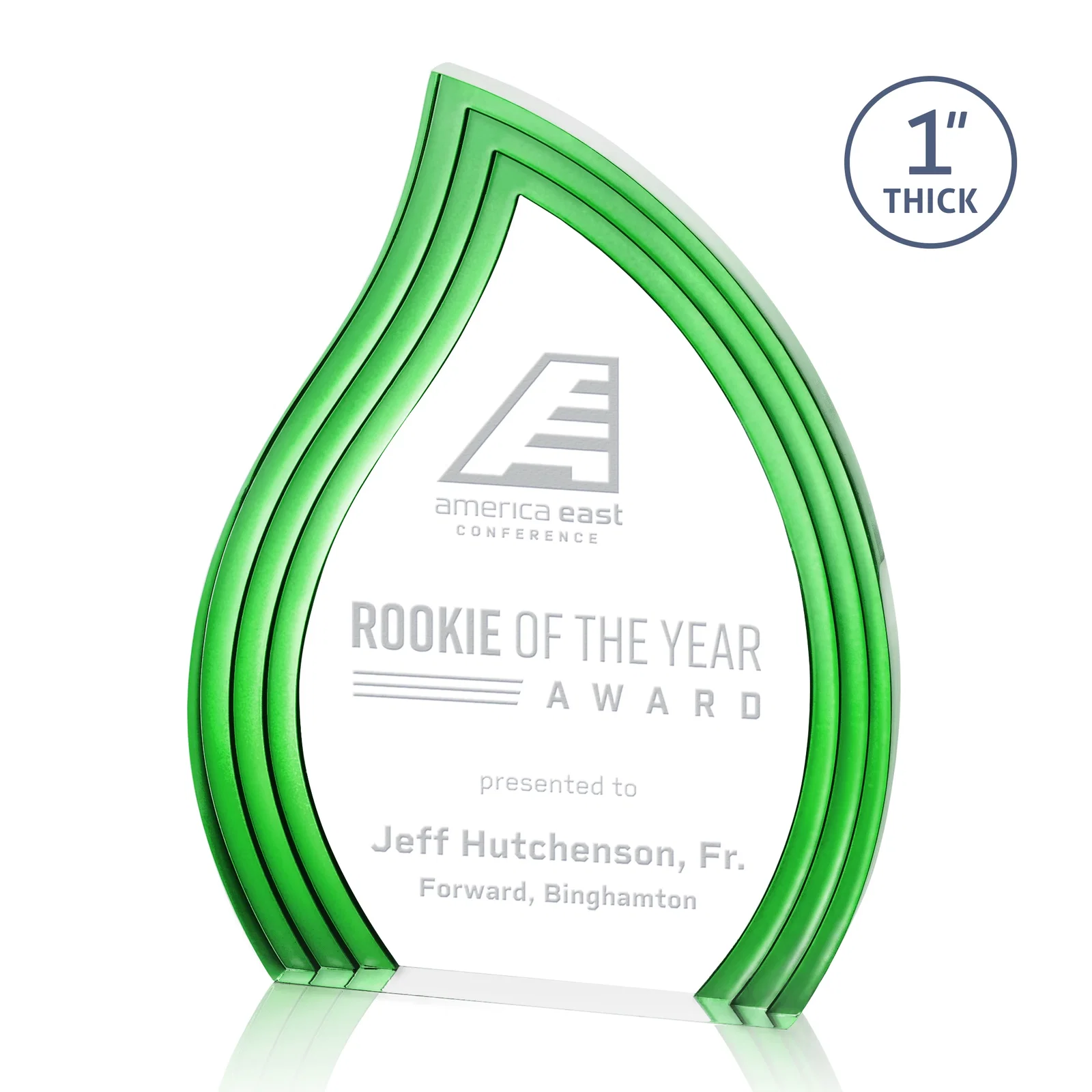 Custom Clear Acrylic Flame Award with Gold Accent Frame for safety achievement programs