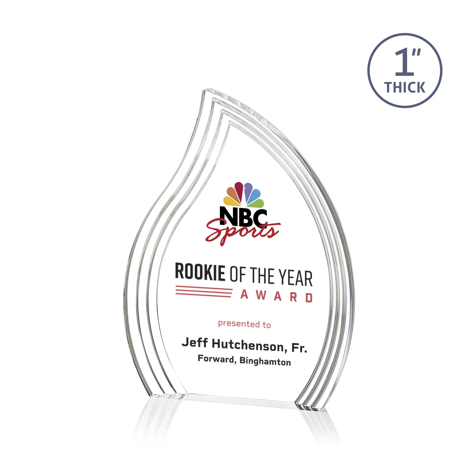 Custom Acrylic Flame Award, Left-Facing with Contoured Grooves for volunteer appreciation