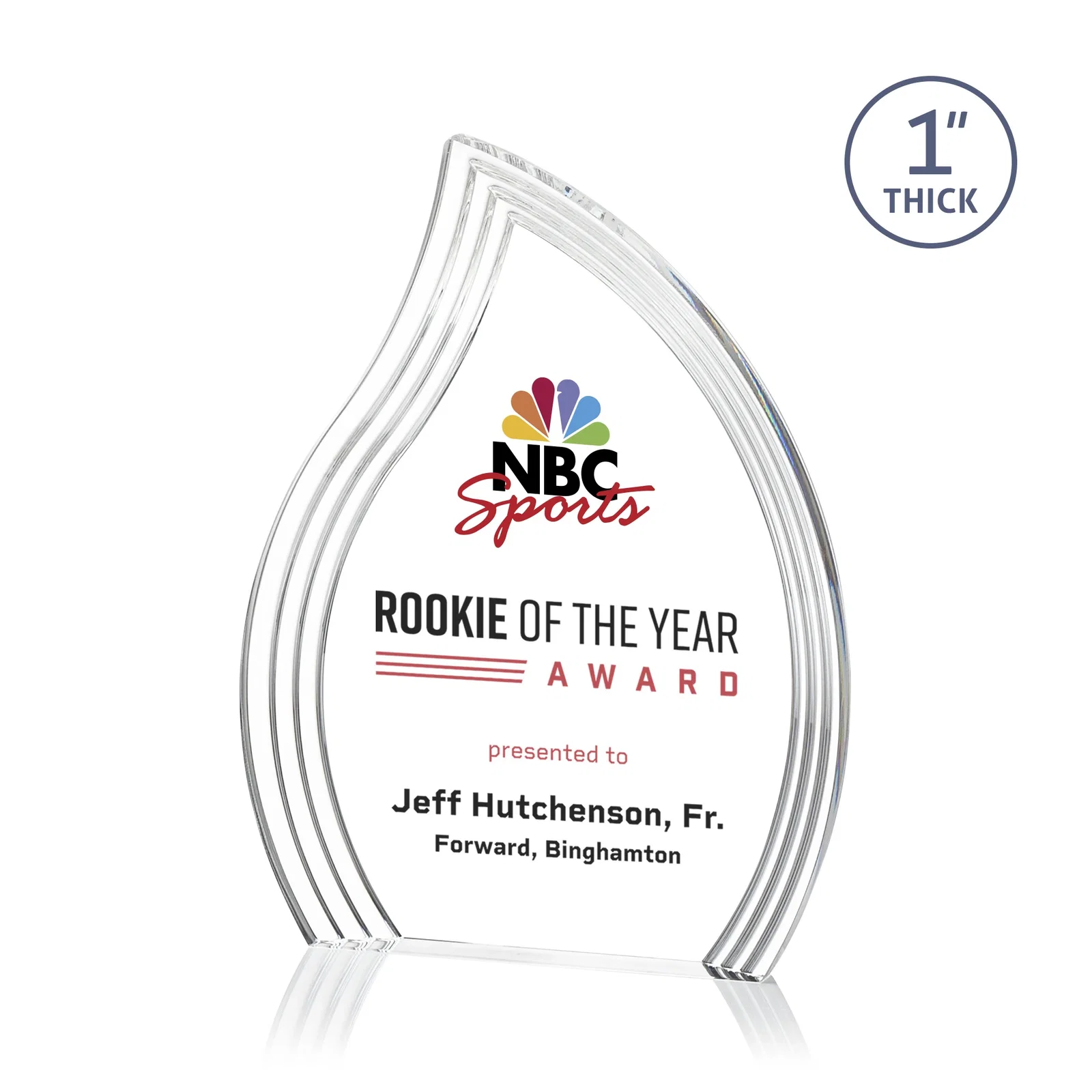 Custom Acrylic Flame Award, Left-Facing with Contoured Grooves for dealer and partner awards