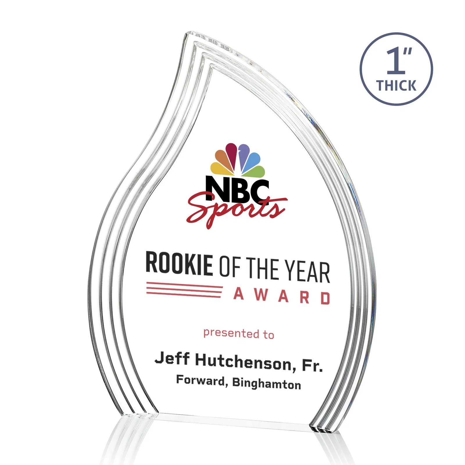 Custom Acrylic Flame Award, Left-Facing with Contoured Grooves for company anniversary events