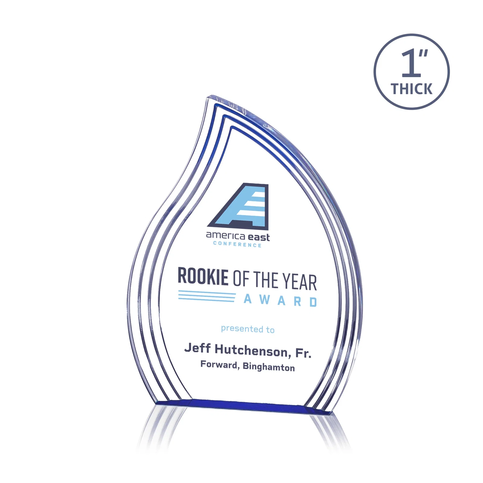 Personalized Acrylic Flame Award, Left-Facing with Contoured Grooves for corporate award ceremonies