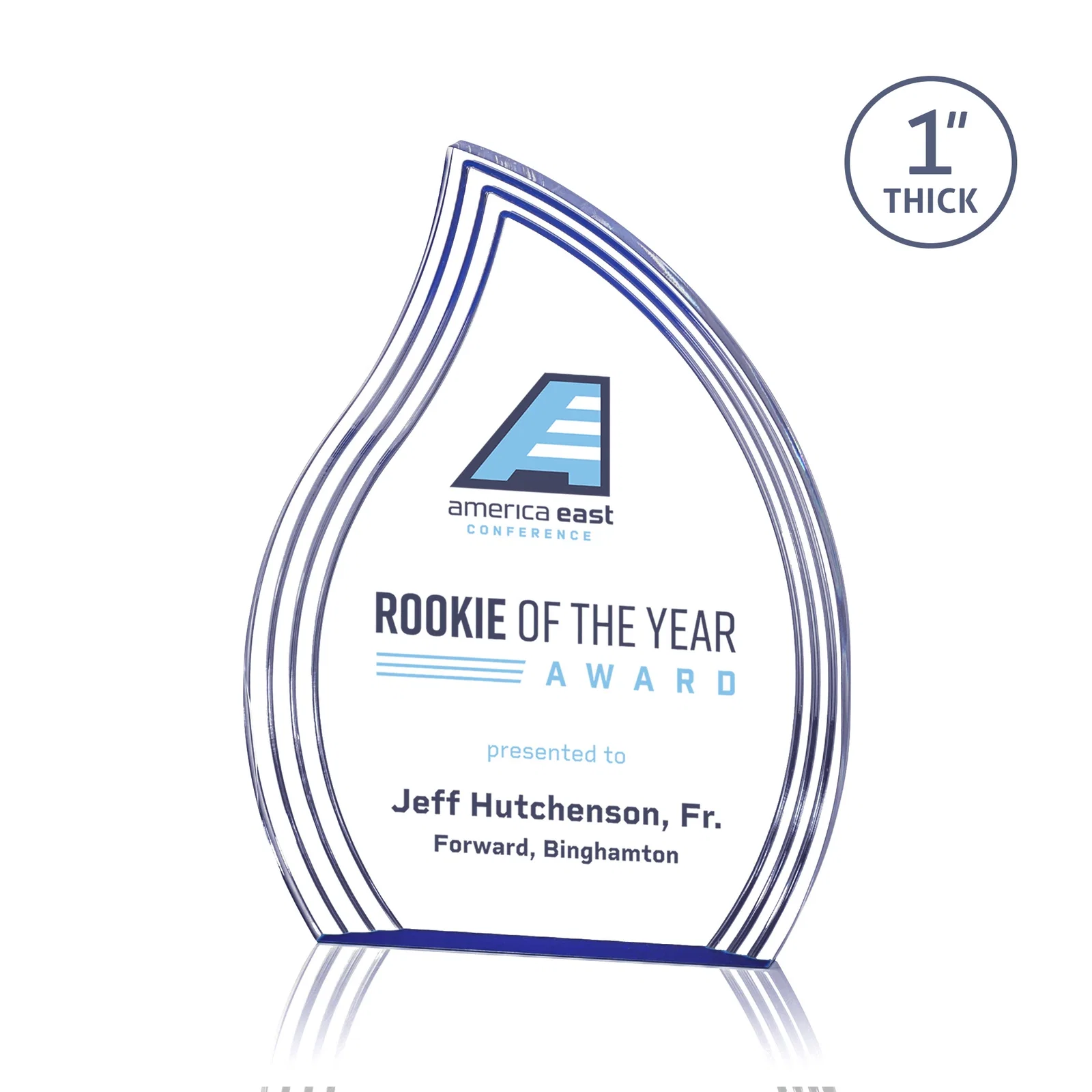 Personalized Acrylic Flame Award, Left-Facing with Contoured Grooves for service anniversary gifts