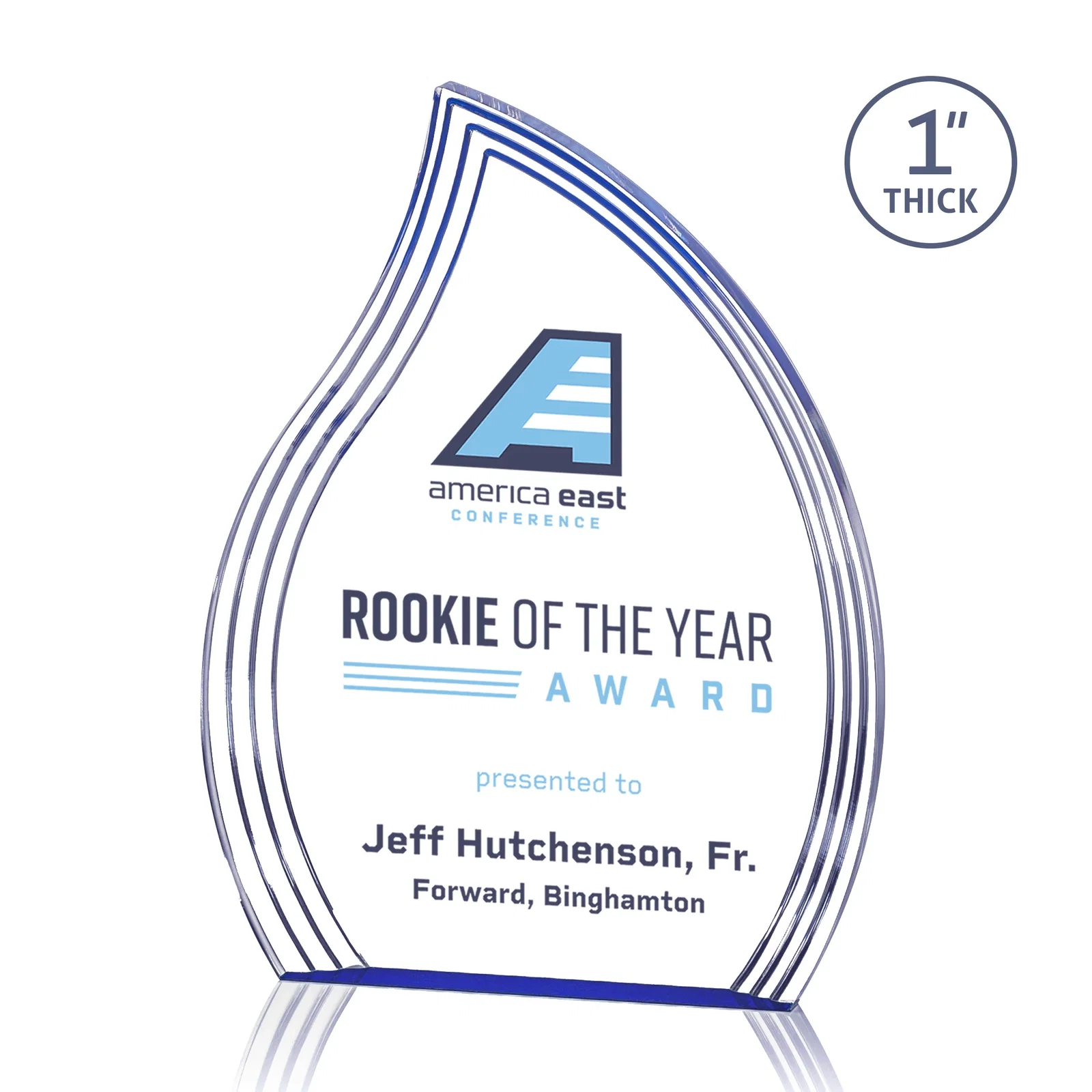 Personalized Acrylic Flame Award, Left-Facing with Contoured Grooves for sales achievement awards
