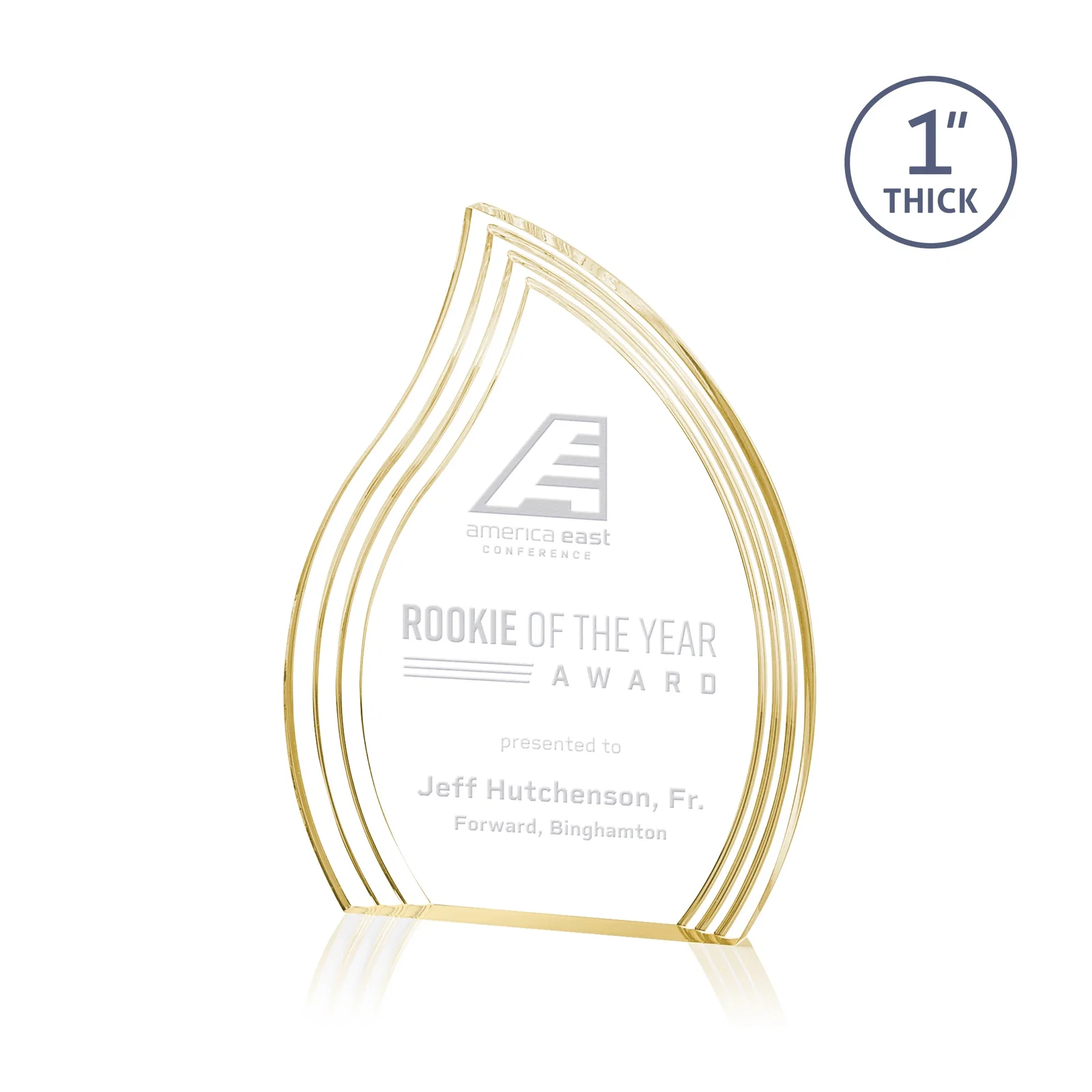 Personalized Acrylic Flame Award, Left-Facing with Contoured Grooves for team milestone celebrations